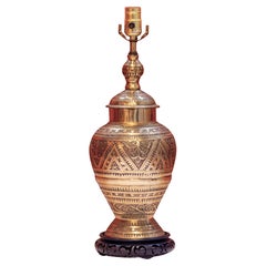 Intricately Carved High Quality Heavy-Weight BronzeTable Lamp with  Wood Base
