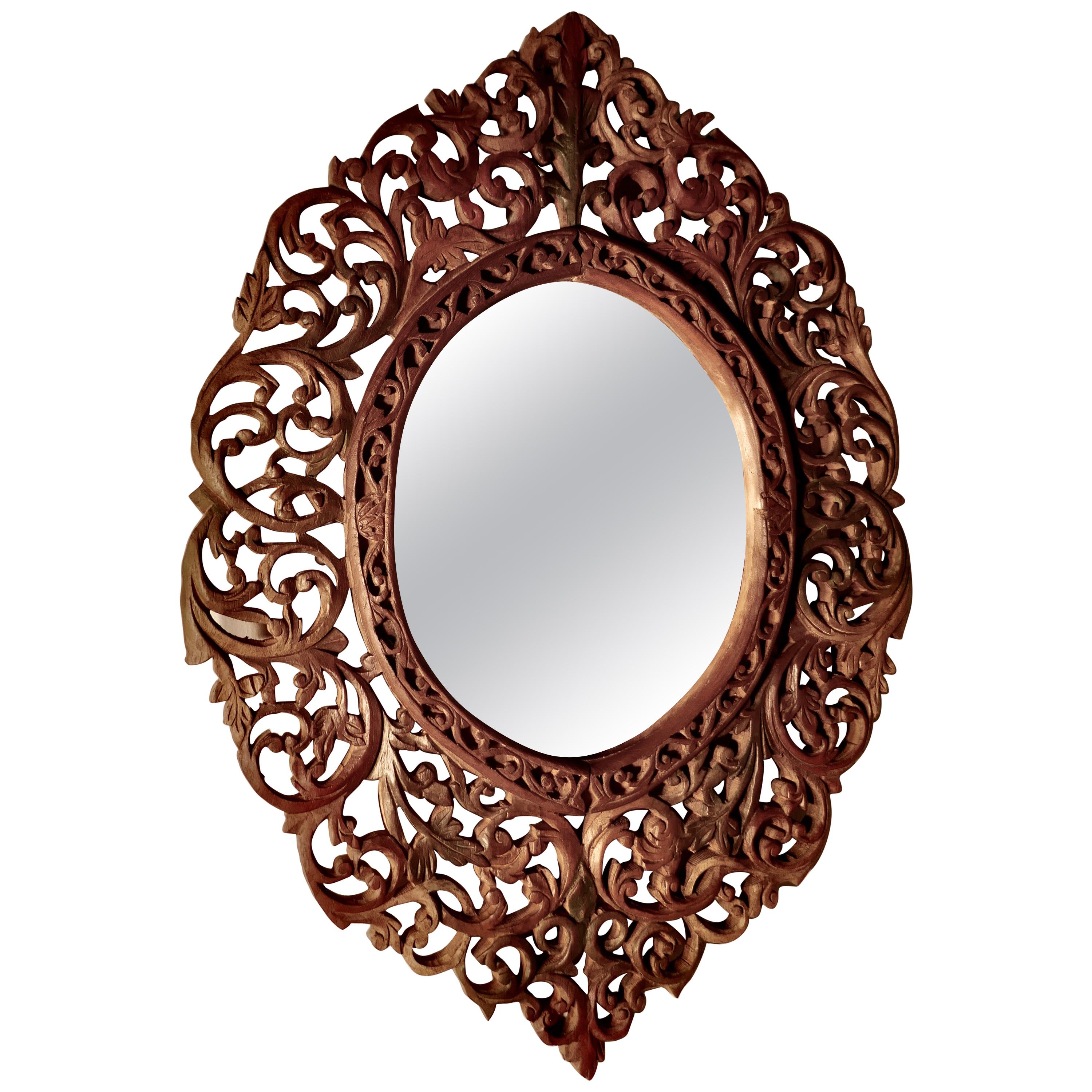 Intricately Carved Islamic Oval Mirror For Sale