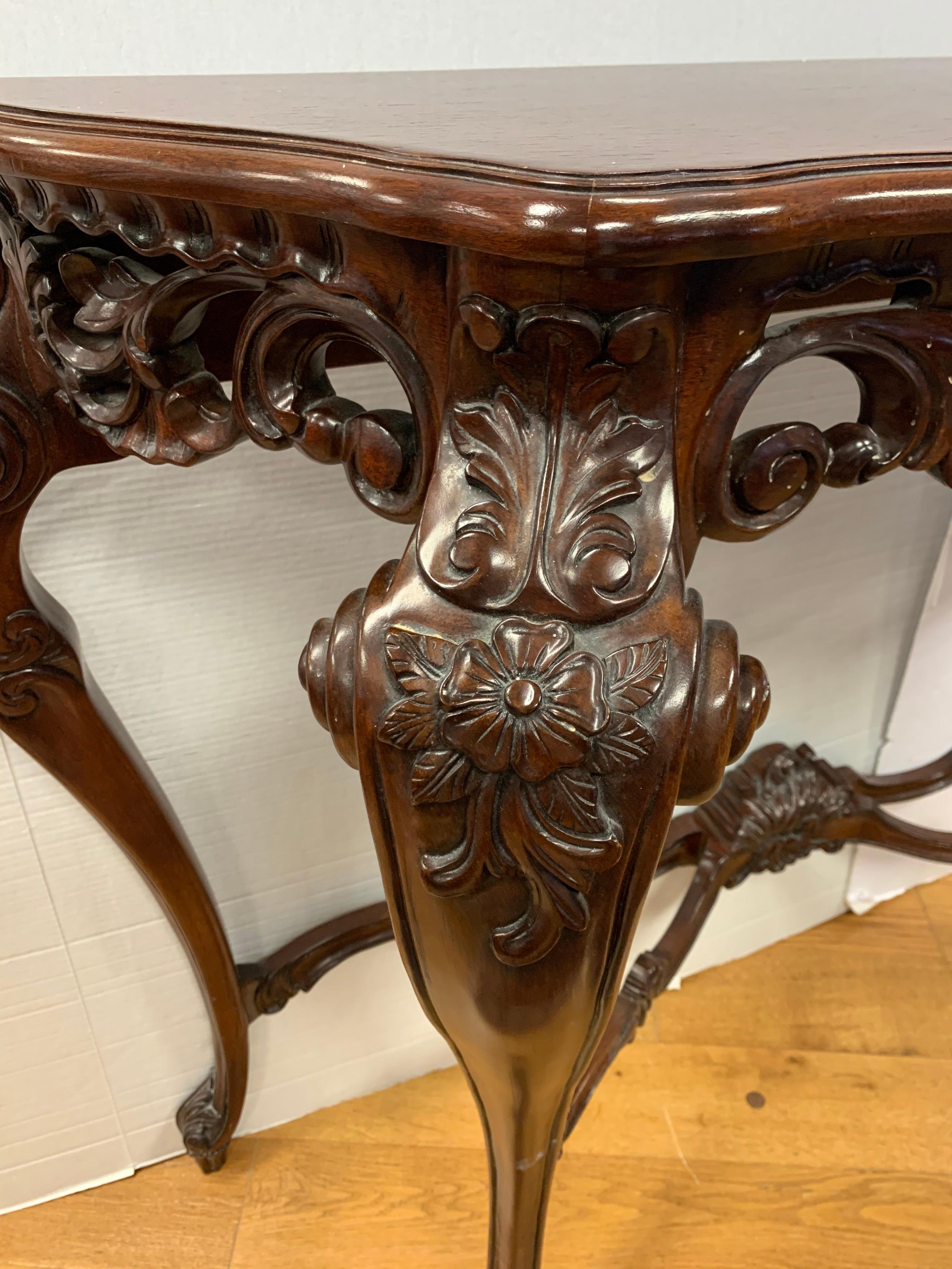 20th Century French Rococo Carved Entry Console Demilune Table