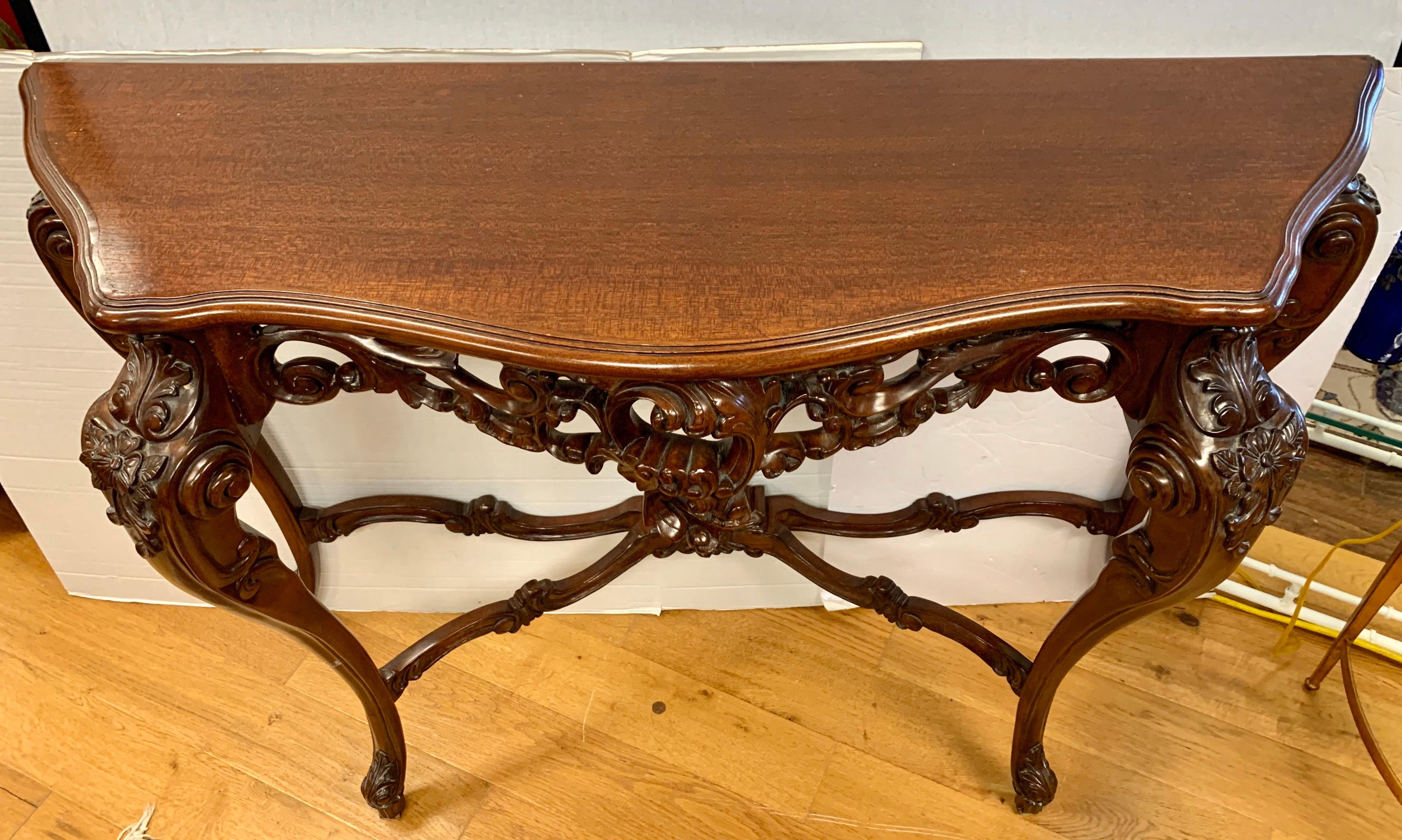 French Rococo Carved Entry Console Demilune Table 2