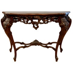 French Rococo Carved Entry Console Demilune Table