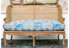 Intricately Carved Louis XV Style Cane Settee With Custom Cushion