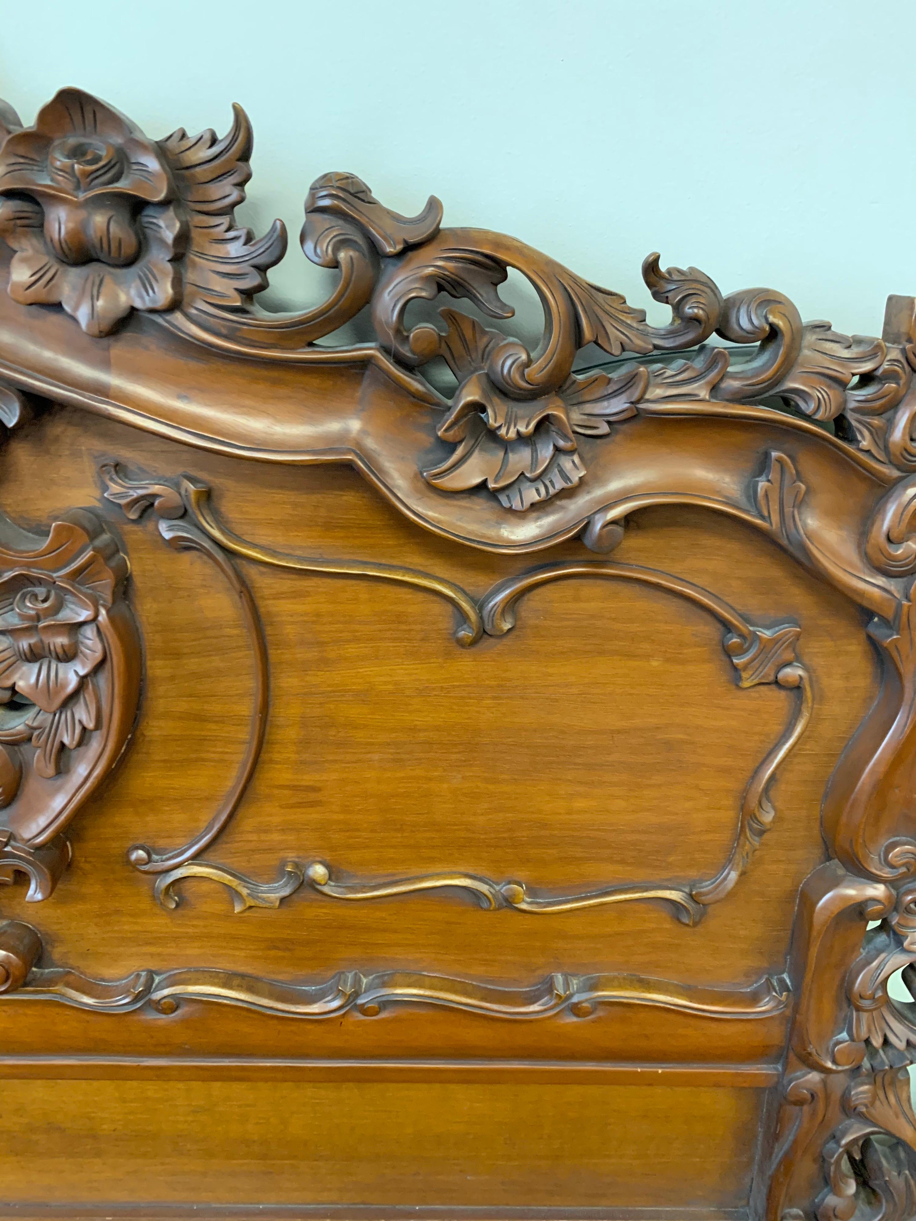 French Rococo Carved Mahogany Queen Bed Headboard 2