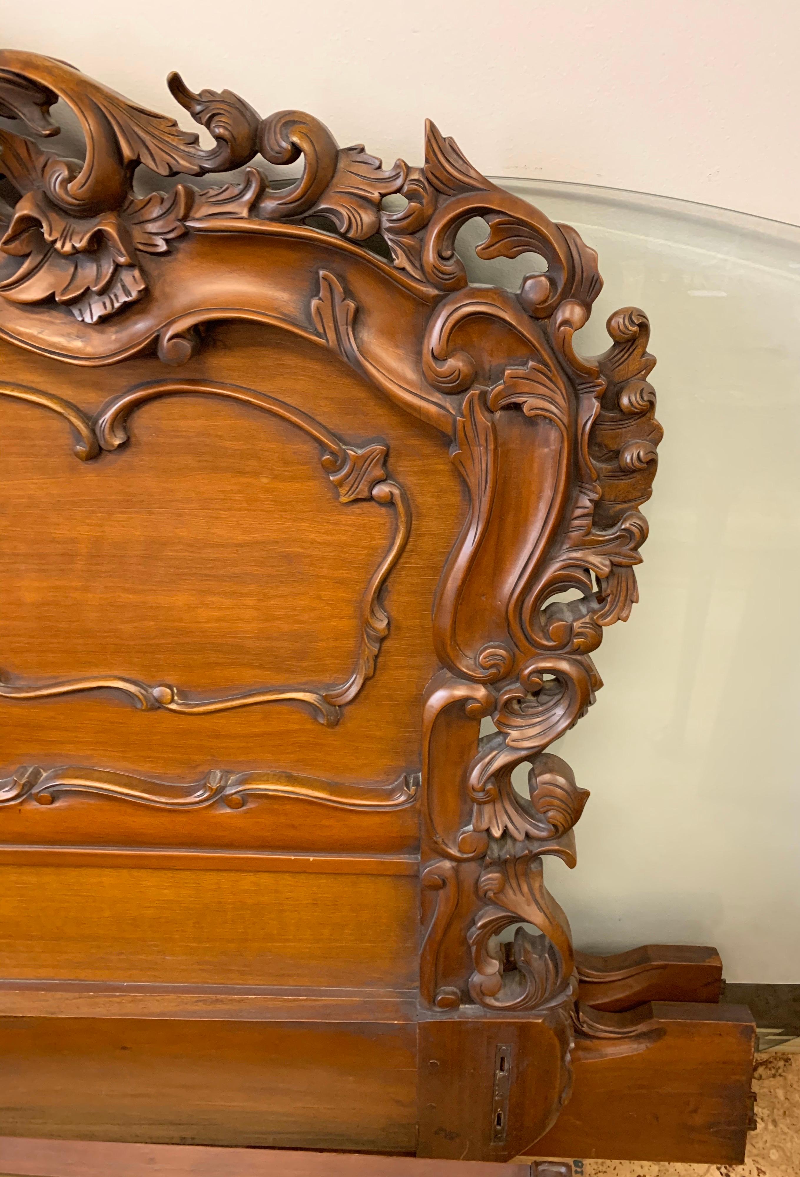 French Rococo Carved Mahogany Queen Bed Headboard 3