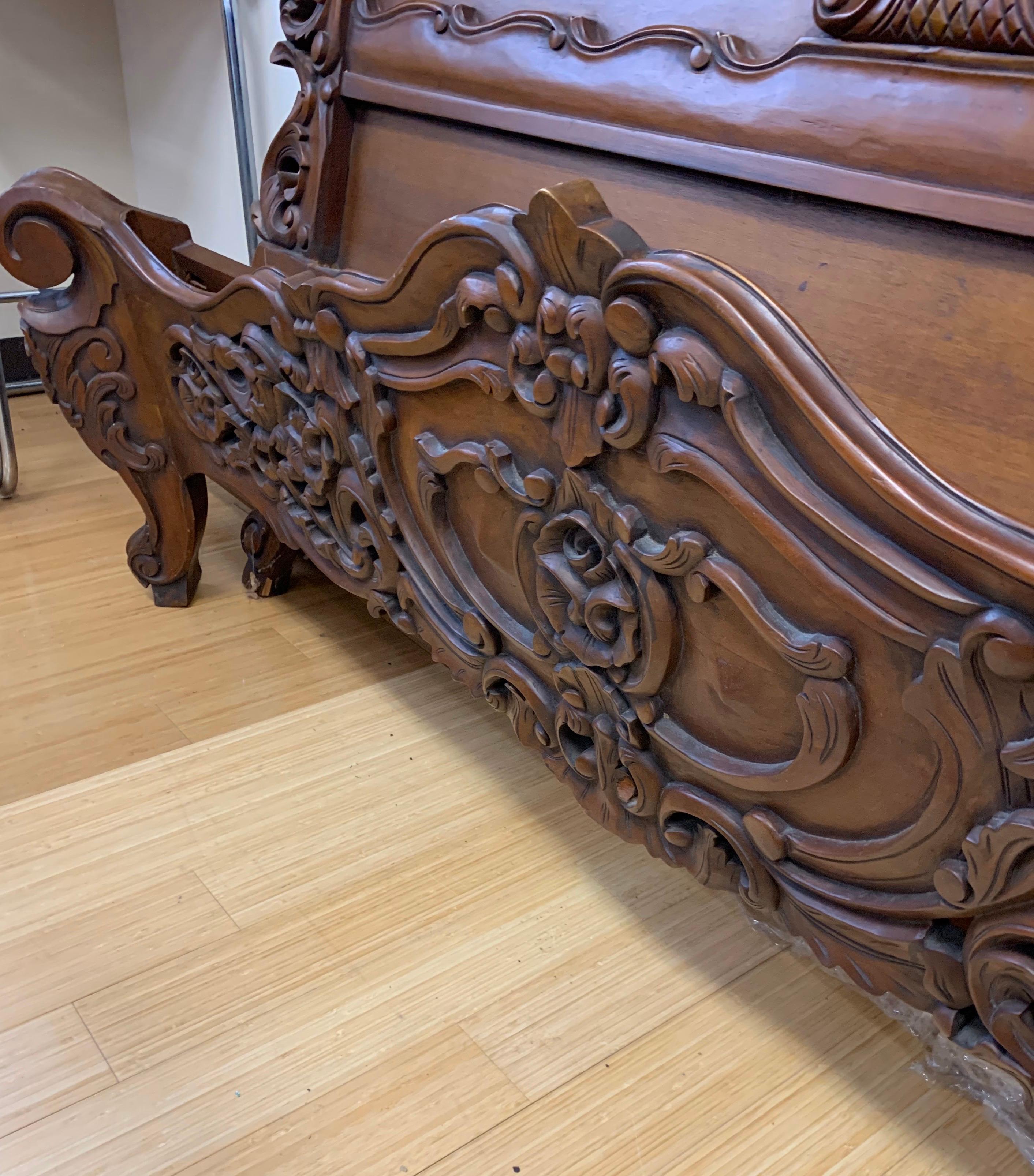 French Rococo Carved Mahogany Queen Bed Headboard 4