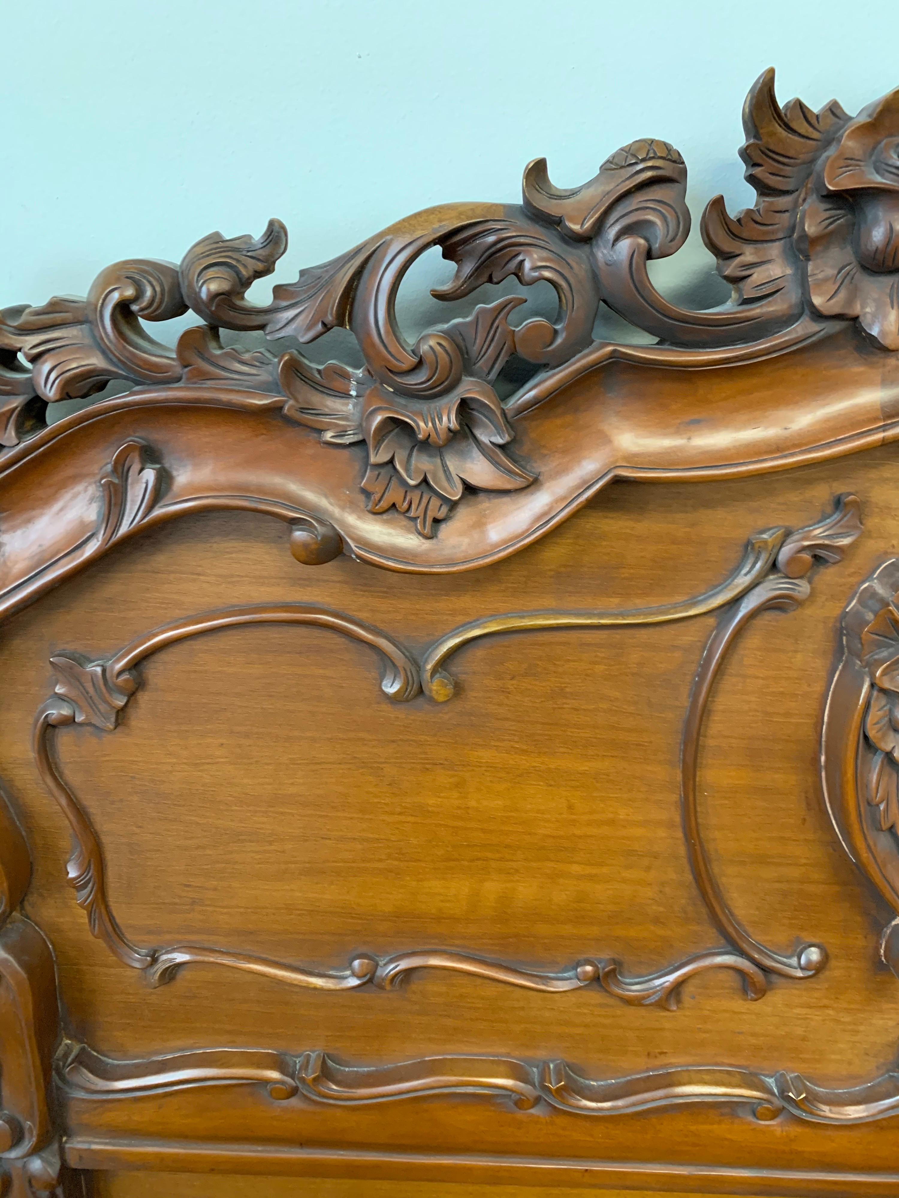 American French Rococo Carved Mahogany Queen Bed Headboard