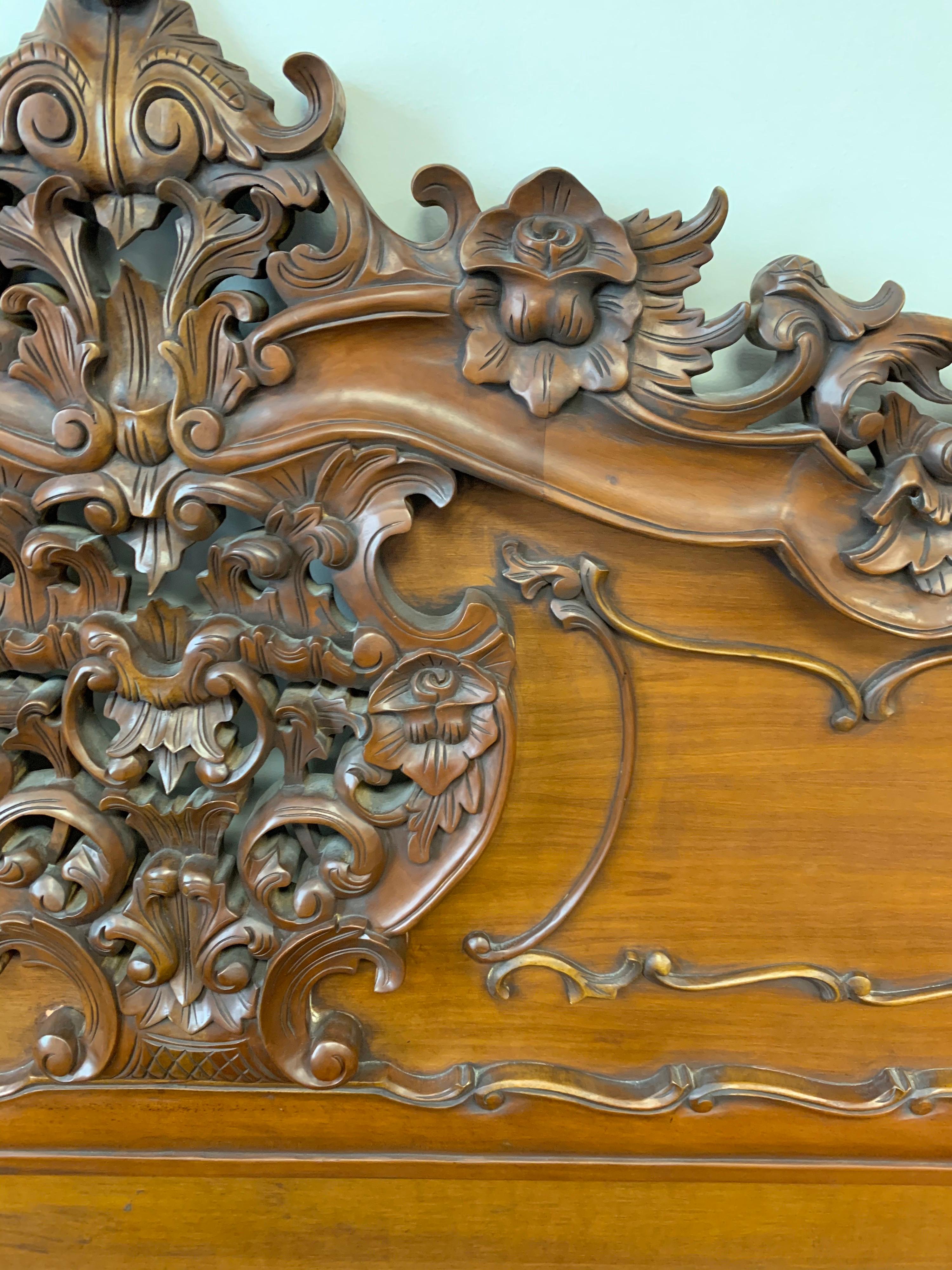 French Rococo Carved Mahogany Queen Bed Headboard 1