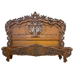 Vintage French Rococo Carved Mahogany Queen Bed Headboard