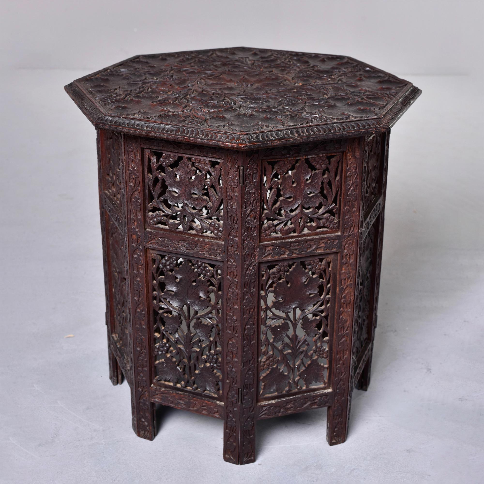 Intricately Carved Teak Moorish Side Table In Good Condition In Troy, MI