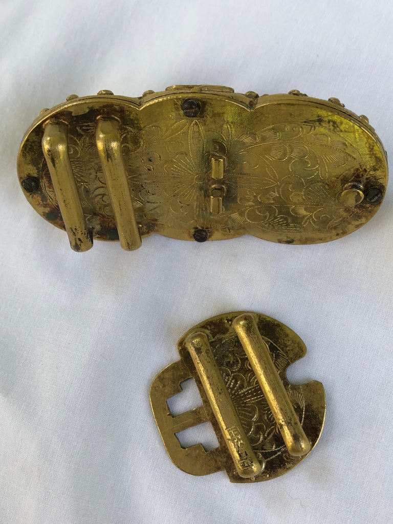 Intricately Carved Vintage Chinese Brass Belt Buckle For Sale at 1stDibs