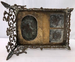 Intricately Crafted Brass Desk Inkwell Stand, Italian Dated August 18, 1911