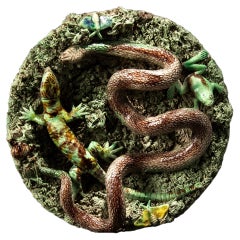 Intricately Decorated Glazed Earthenware Palissy Plate by José Alvares da Cunha