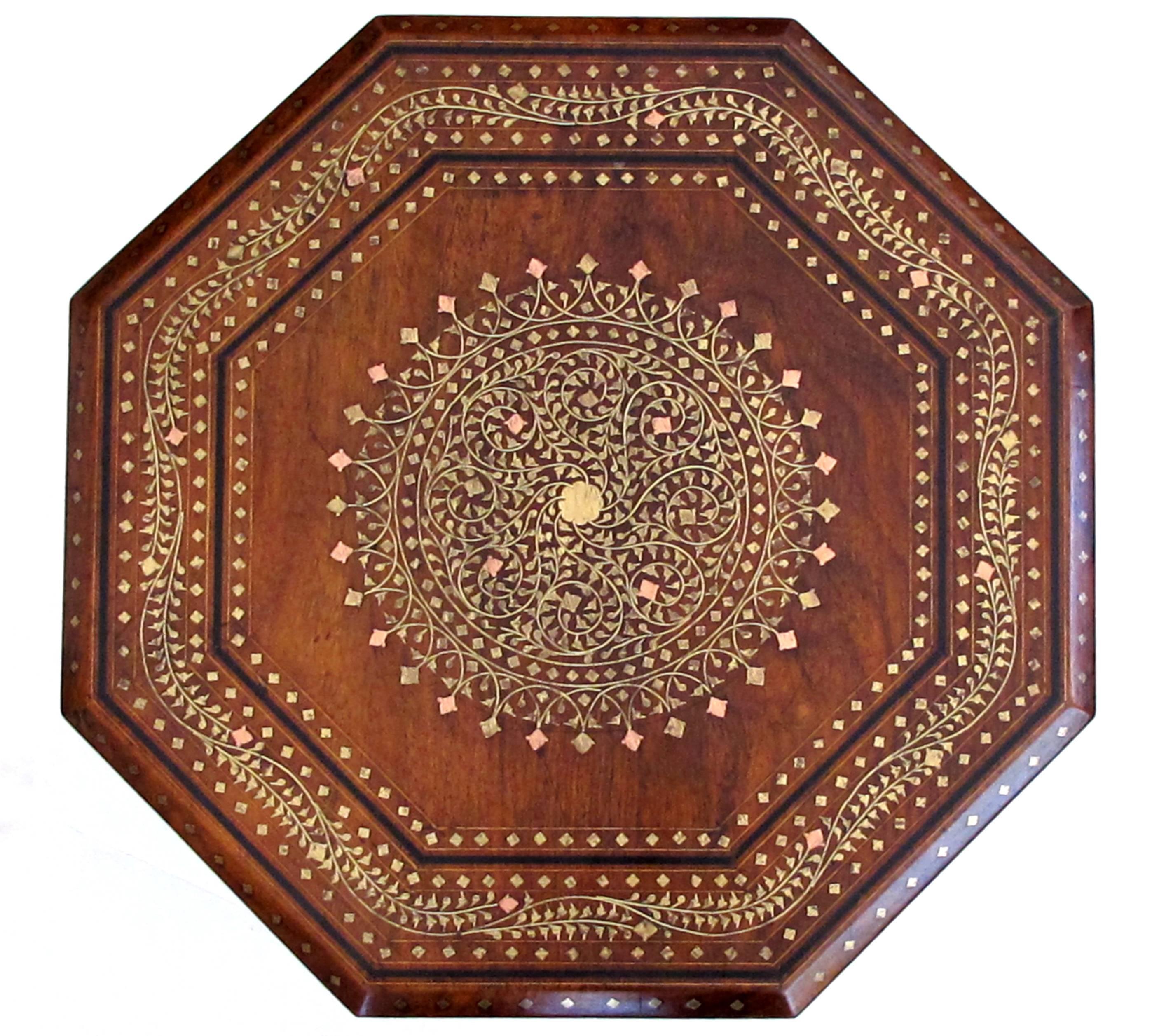 Intricately Designed Anglo-Indian Brass and Copper Octagonal Traveling Table 2