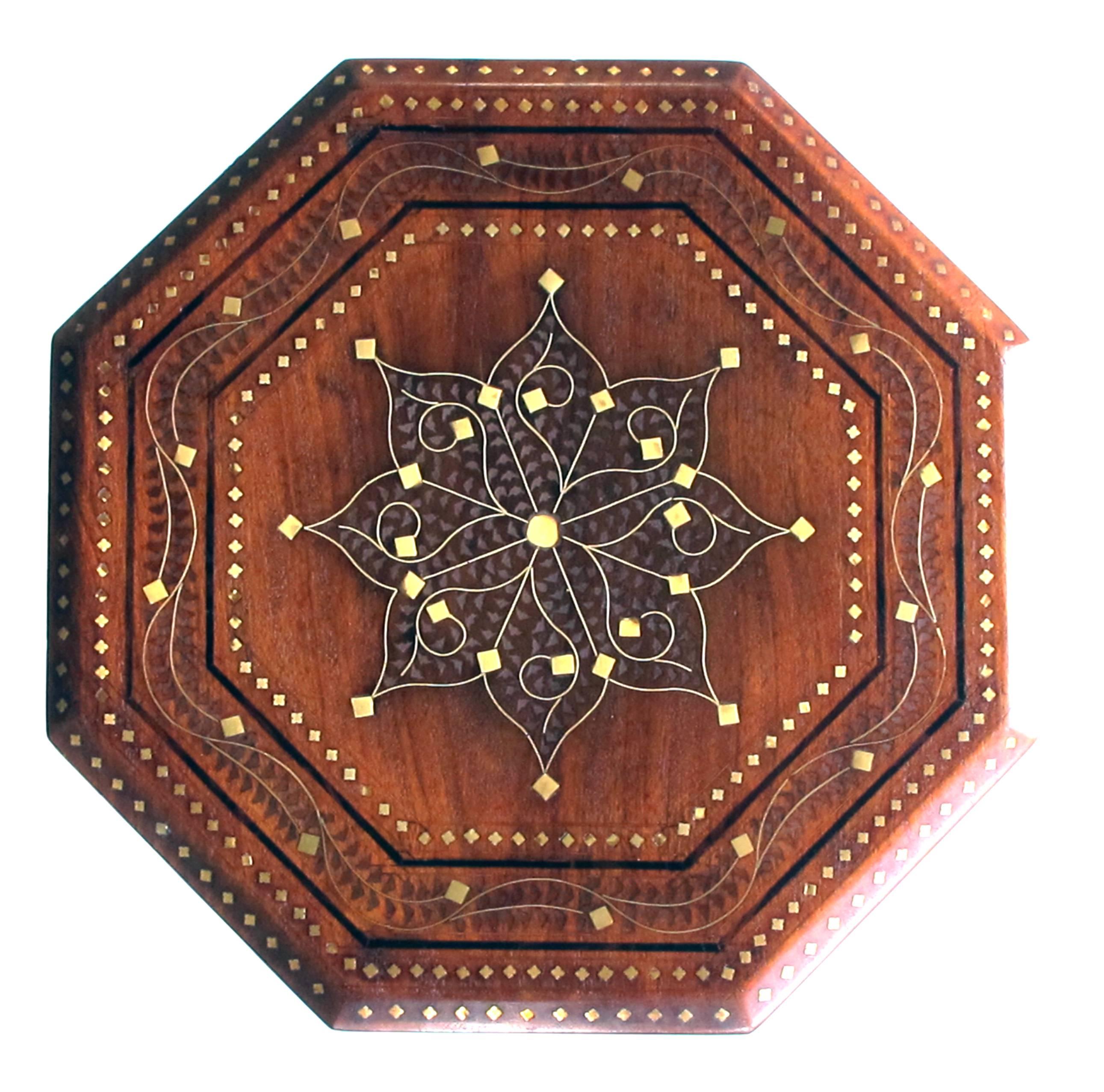 Detailed Brass and Pewter Inlaid Octagonal Anglo-Indian Traveling Table 1