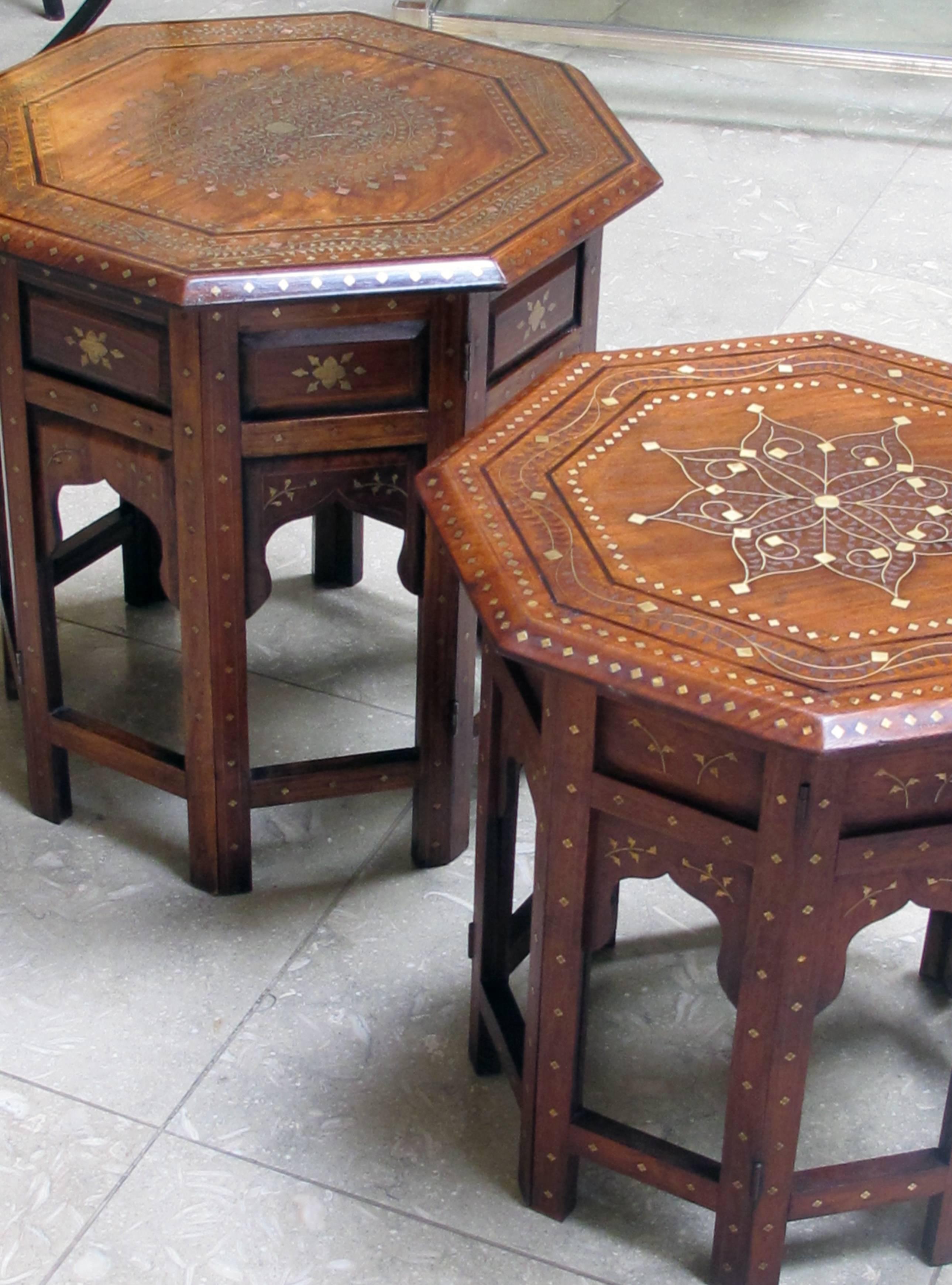 Detailed Brass and Pewter Inlaid Octagonal Anglo-Indian Traveling Table 2