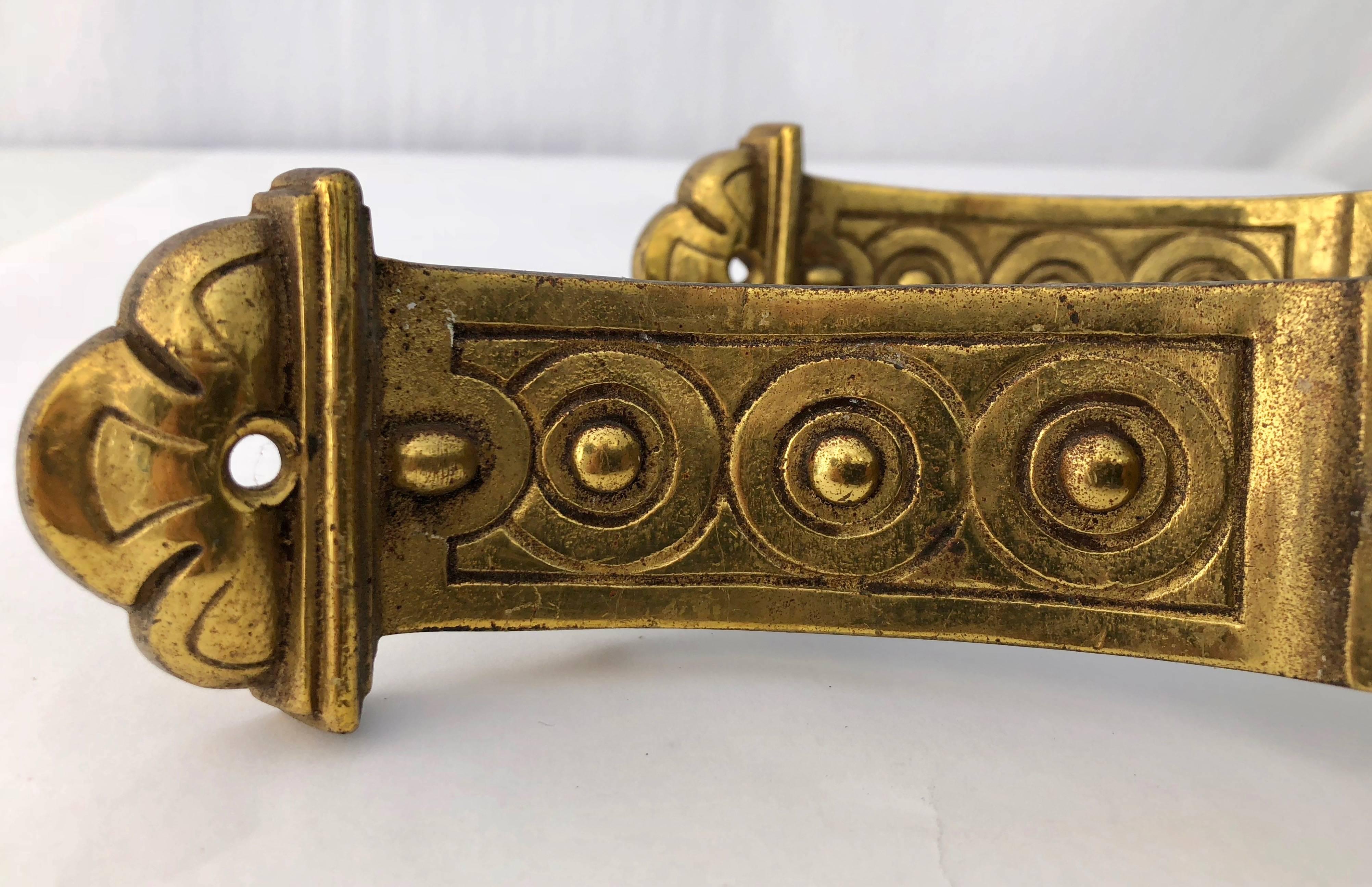 Intricately Detailed French Brass Very Heavy Curtain Rod Brackets, Set of Two For Sale 1