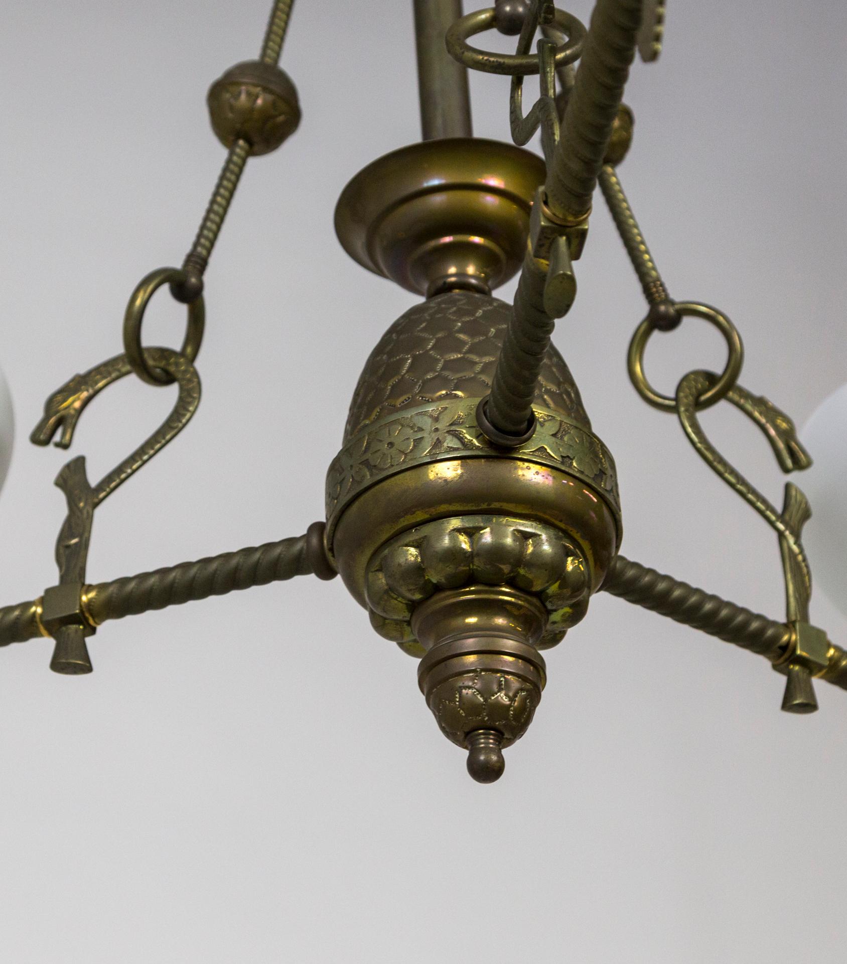 Intricately Detailed Late Victorian Gas 3-Light Chandelier '2 available' 4