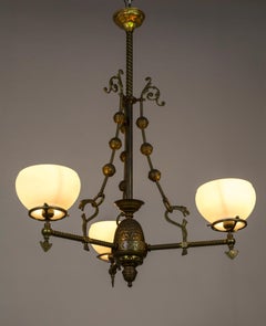 Intricately Detailed Late Victorian Gas 3-Light Chandelier '2 available'