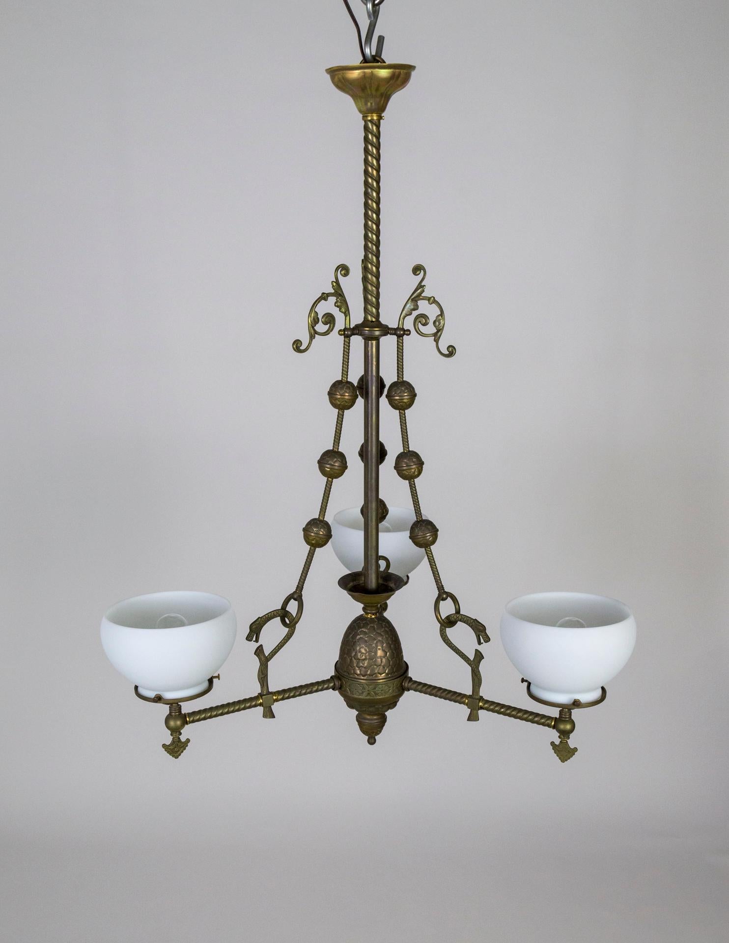 19th Century Intricately Detailed Late Victorian Gas 3-Light Chandelier '2 available'