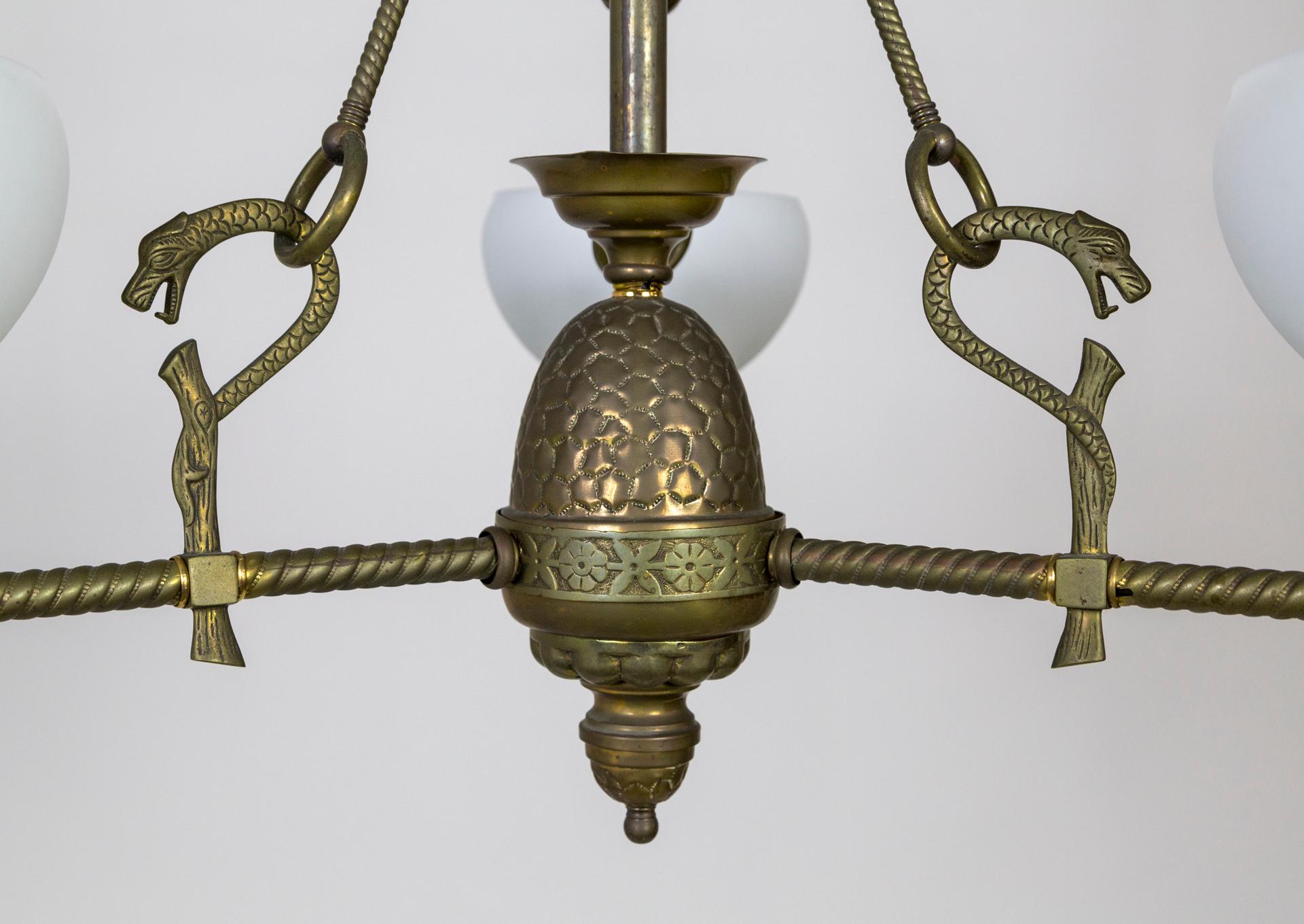 Intricately Detailed Late Victorian Gas 3-Light Chandelier '2 available' 1