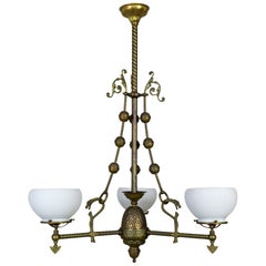 Antique Intricately Detailed Late Victorian Gas 3-Light Chandelier '2 available'