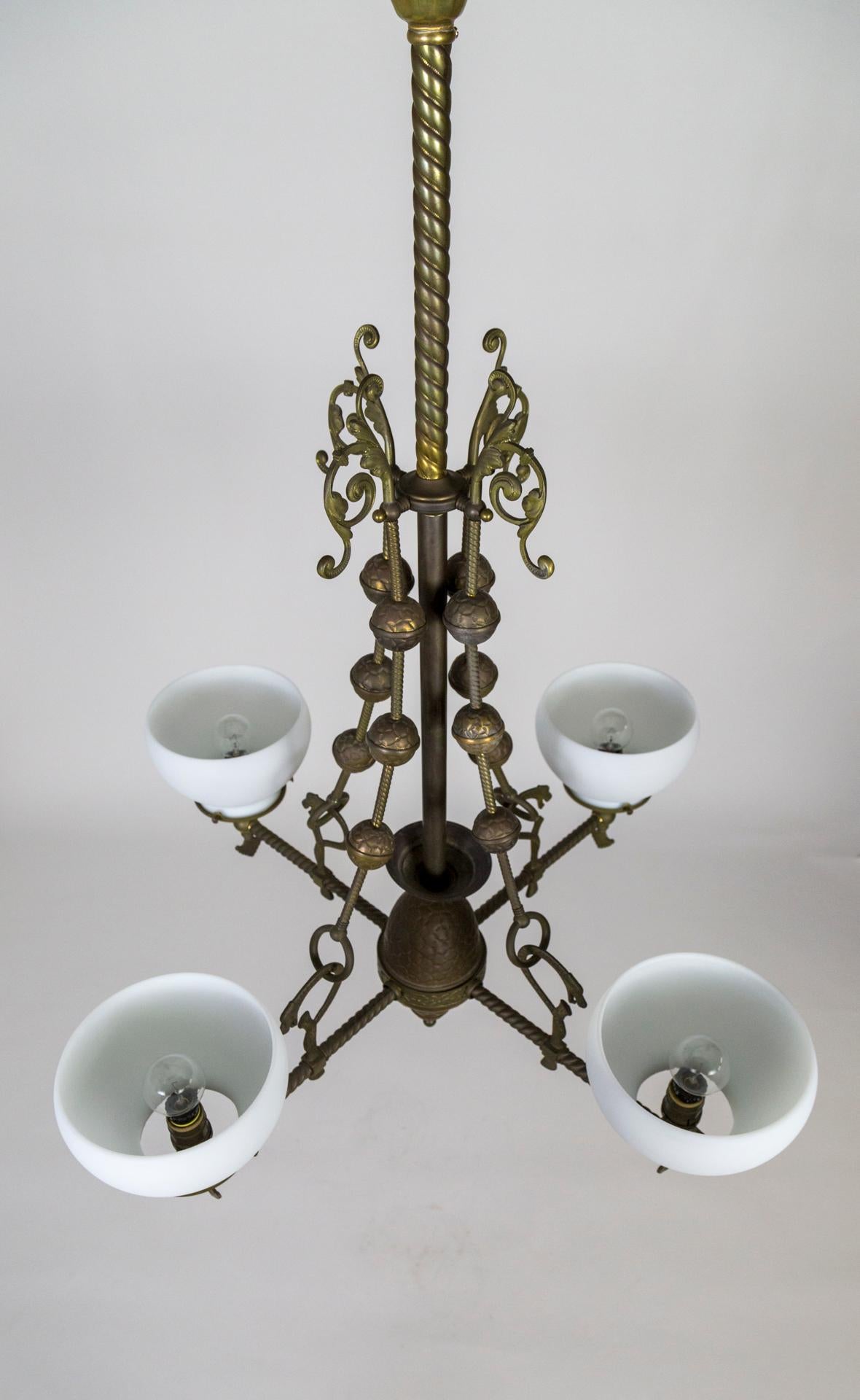 Intricately Detailed Late Victorian Gas 4-Light Chandelier 3