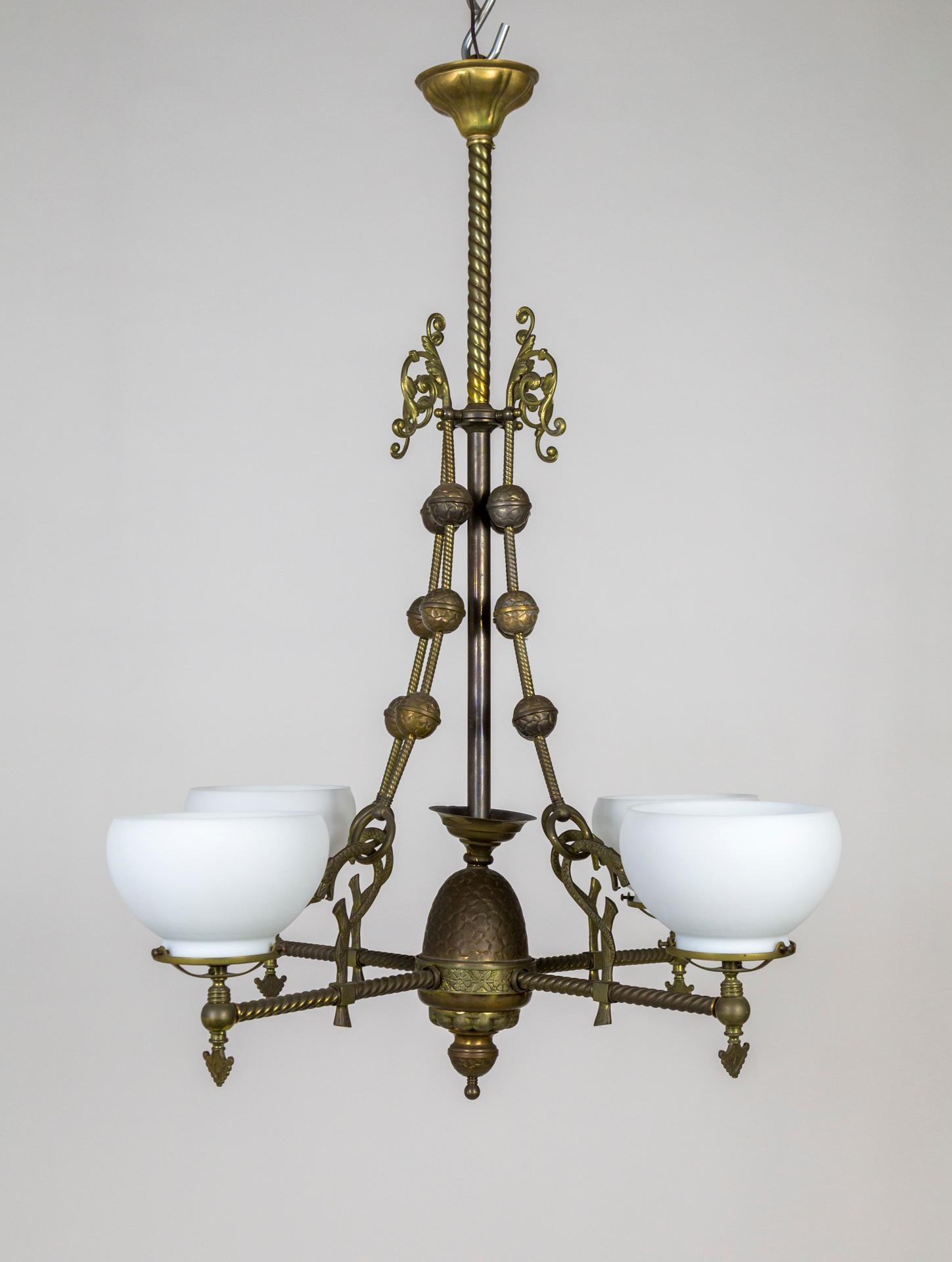 Intricately Detailed Late Victorian Gas 4-Light Chandelier In Good Condition In San Francisco, CA