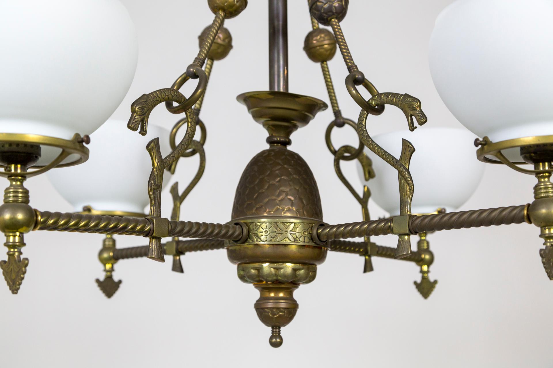 Intricately Detailed Late Victorian Gas 4-Light Chandelier 1