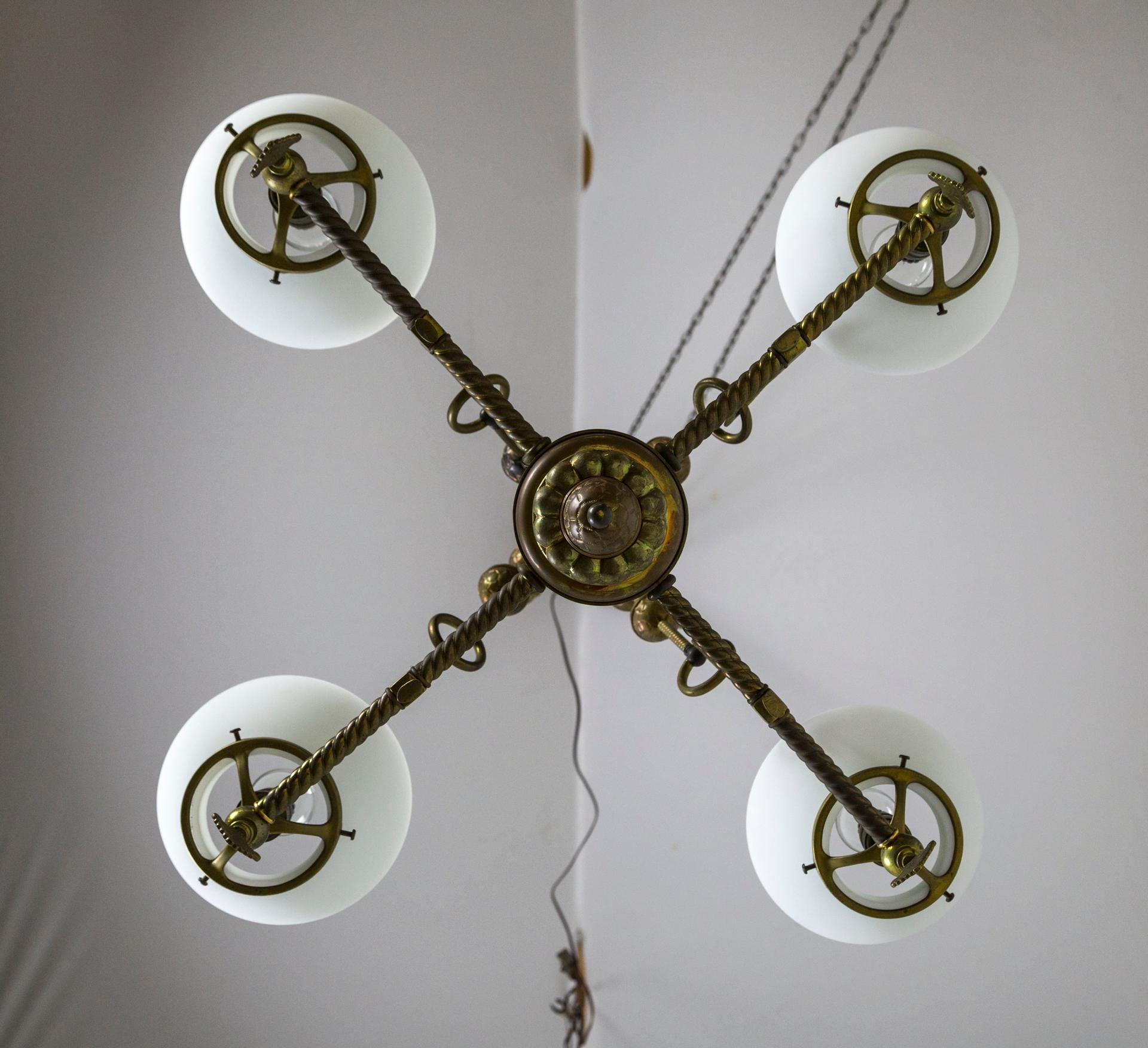 Intricately Detailed Late Victorian Gas 4-Light Chandelier 2