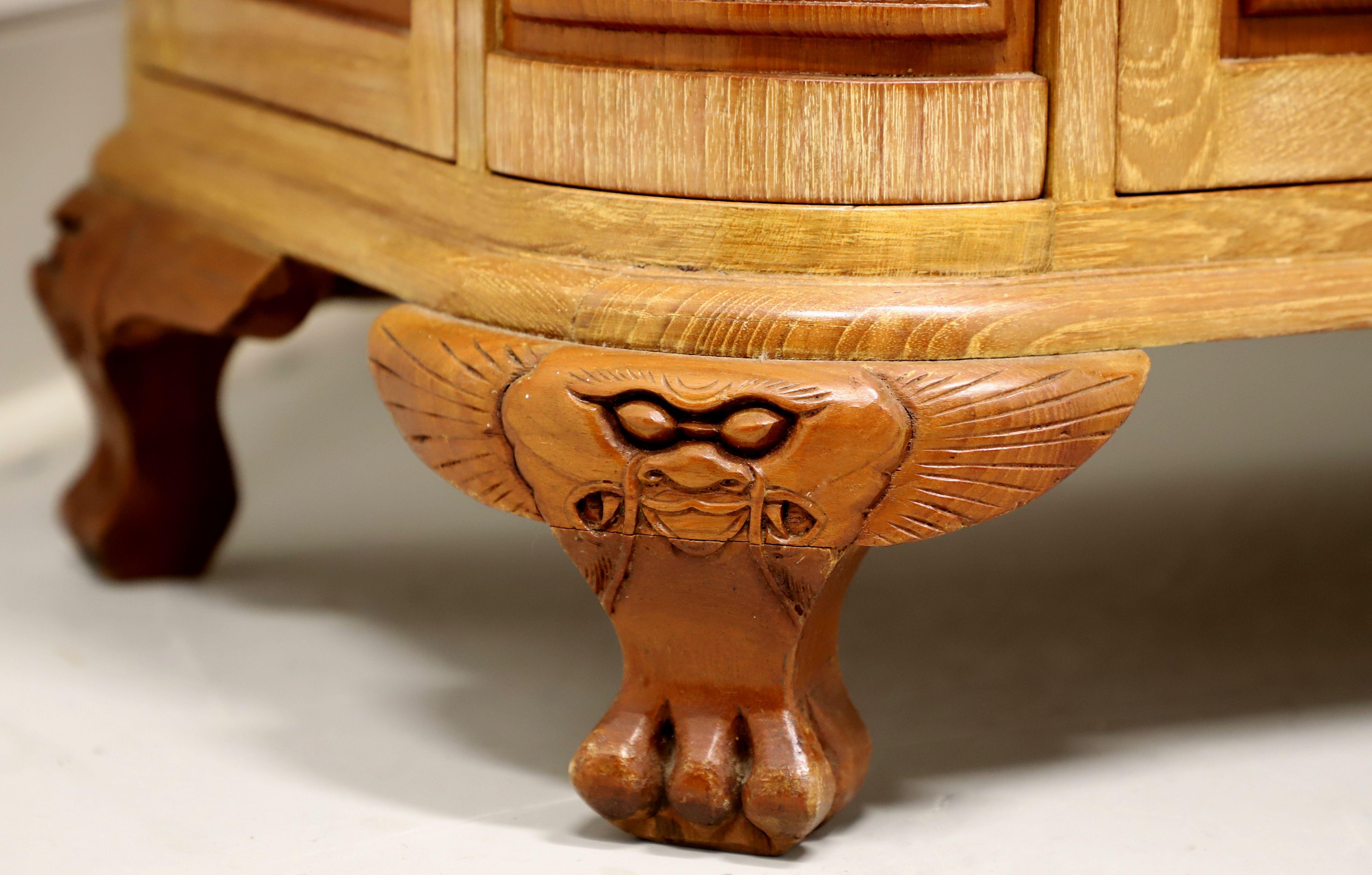 Brass Intricately Hand Carved 1960's Teak Asian Chinese Bar Cabinet