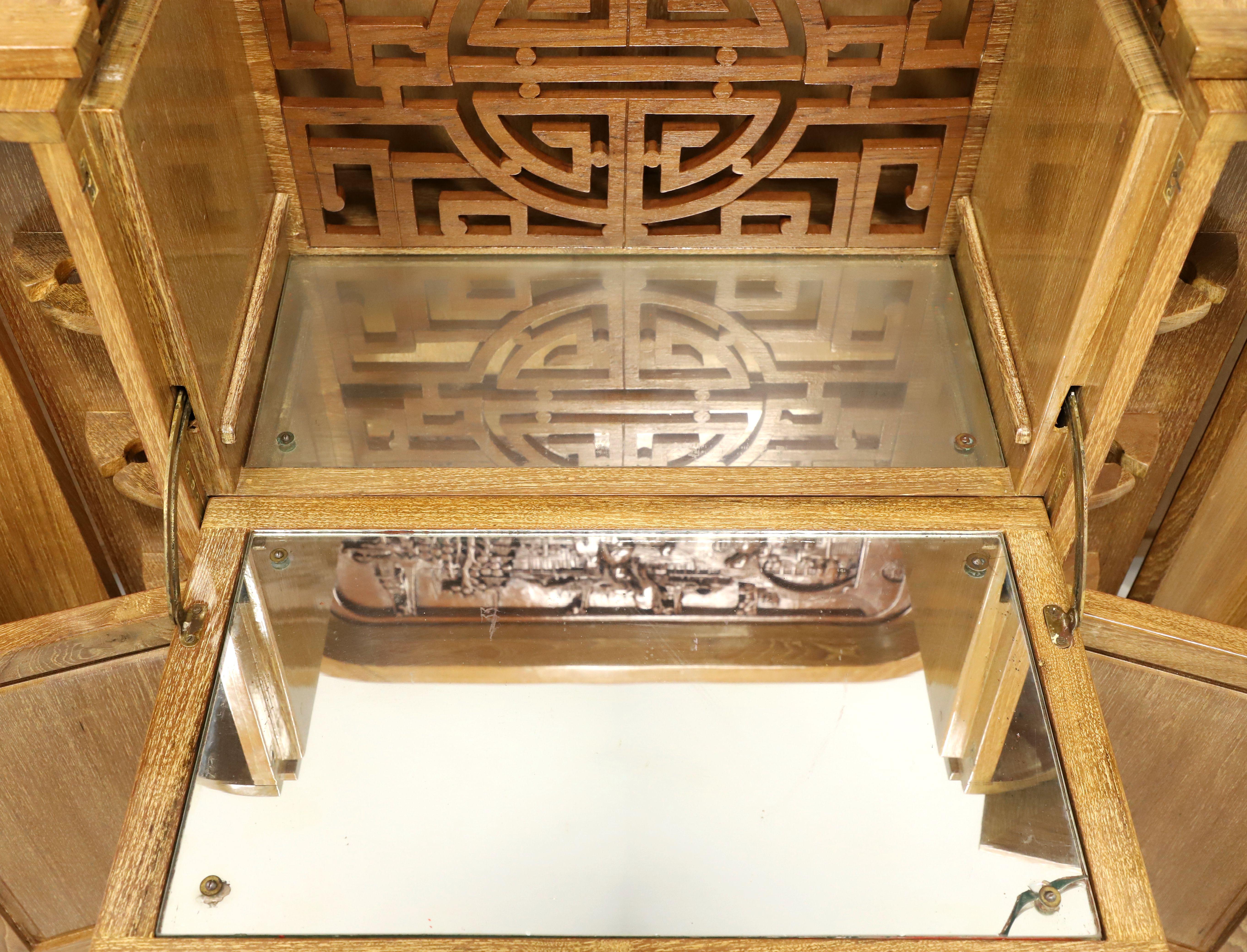Intricately Hand Carved 1960's Teak Asian Chinese Bar Cabinet 2