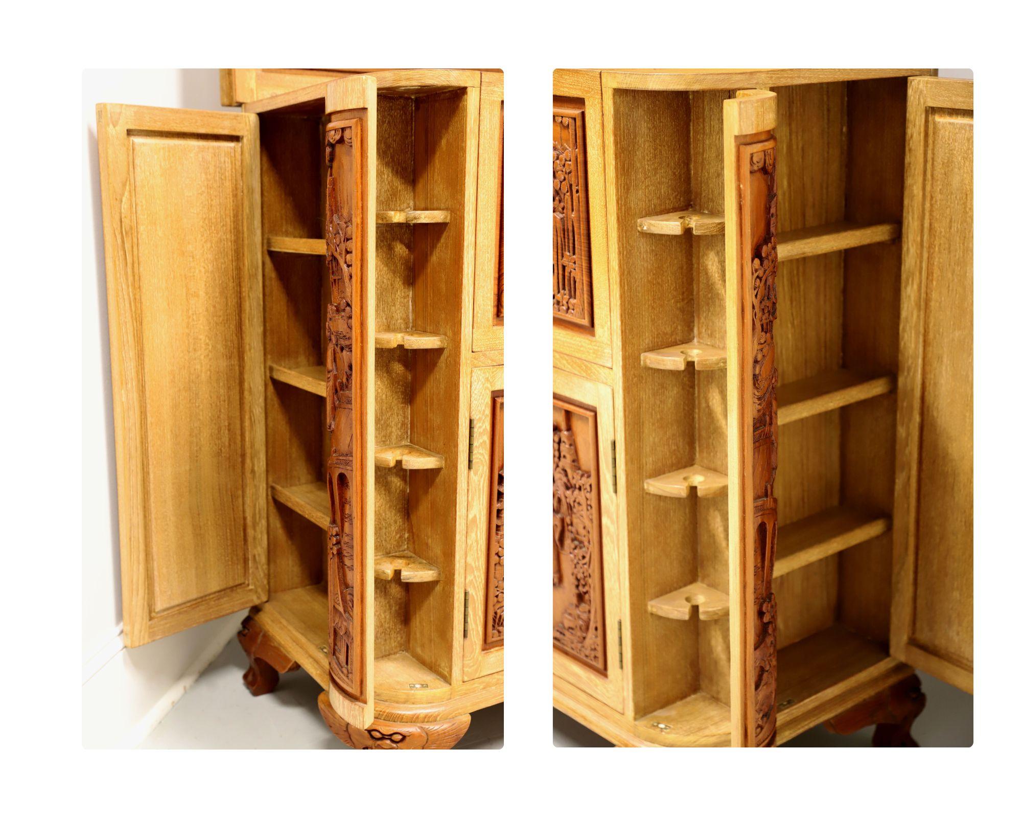 Intricately Hand Carved 1960's Teak Asian Chinese Bar Cabinet 7