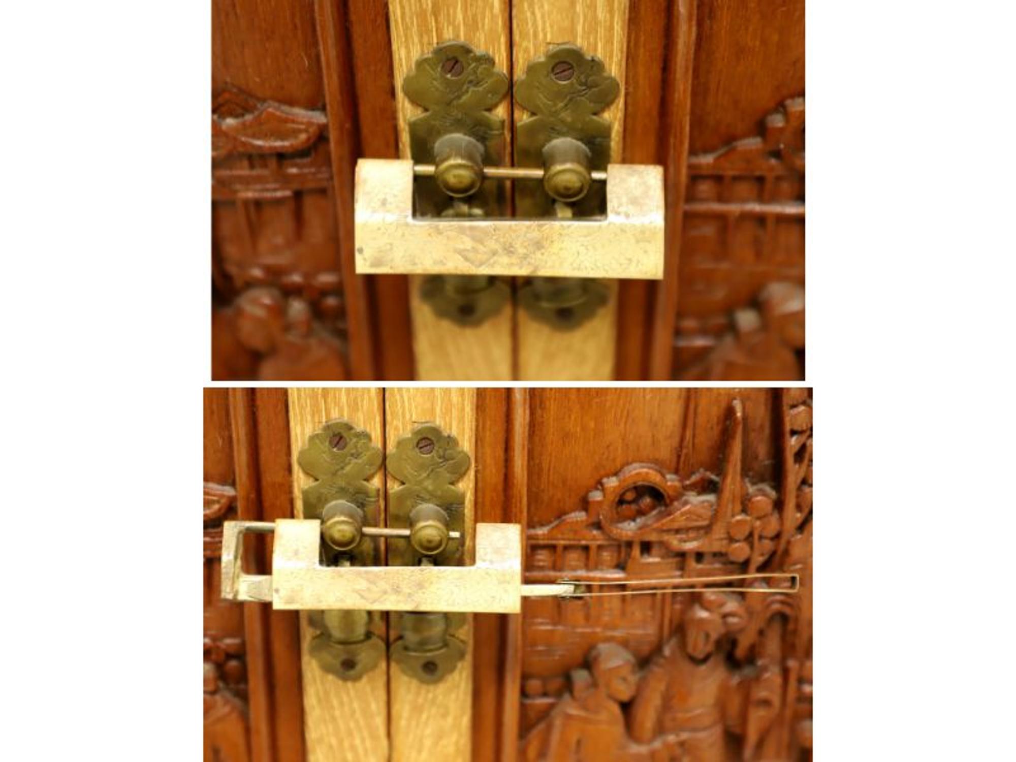 Intricately Hand Carved 1960's Teak Asian Chinese Bar Cabinet 8