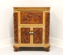 Intricately Hand Carved 1960's Teak Asian Chinese Bar Cabinet