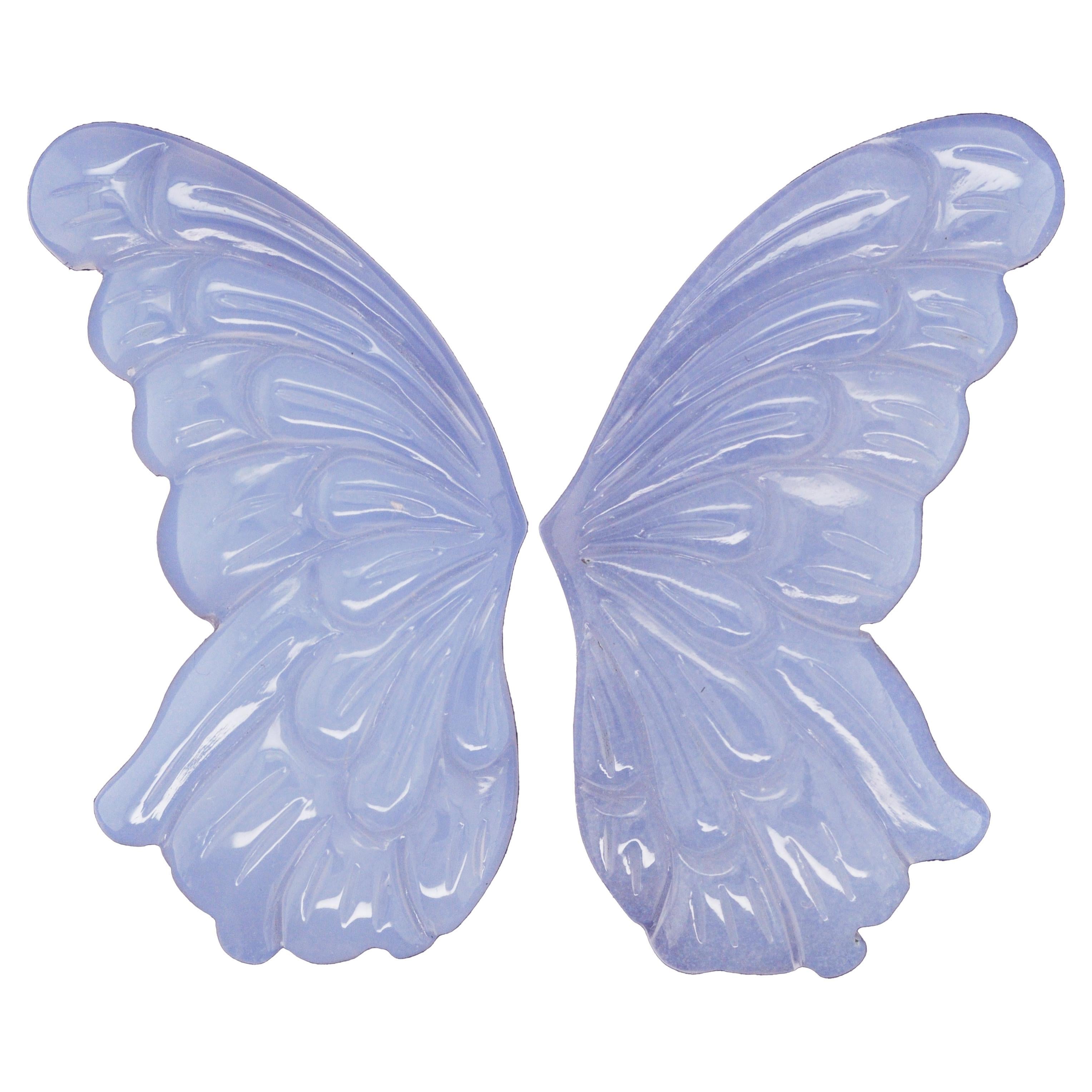 Intricately Hand Carved Natural Blue Chalcedony Butterfly Wings Loose Gemstones