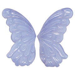 Intricately Hand Carved Natural Blue Chalcedony Butterfly Wings Loose Gemstones