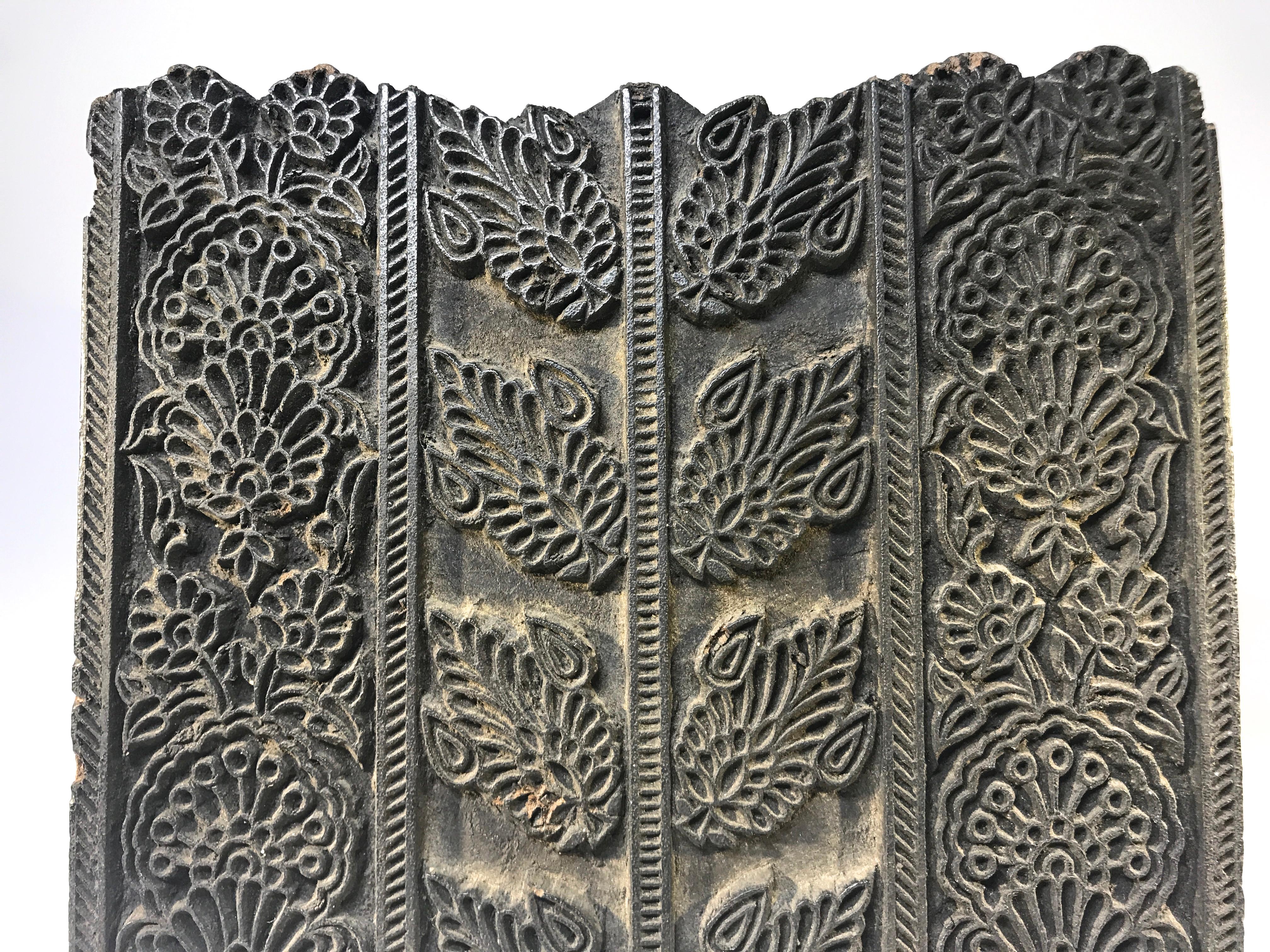 Indian Intricately Hand Carved, Vintage Asian Midcentury Heavy Wooden Square Printing For Sale