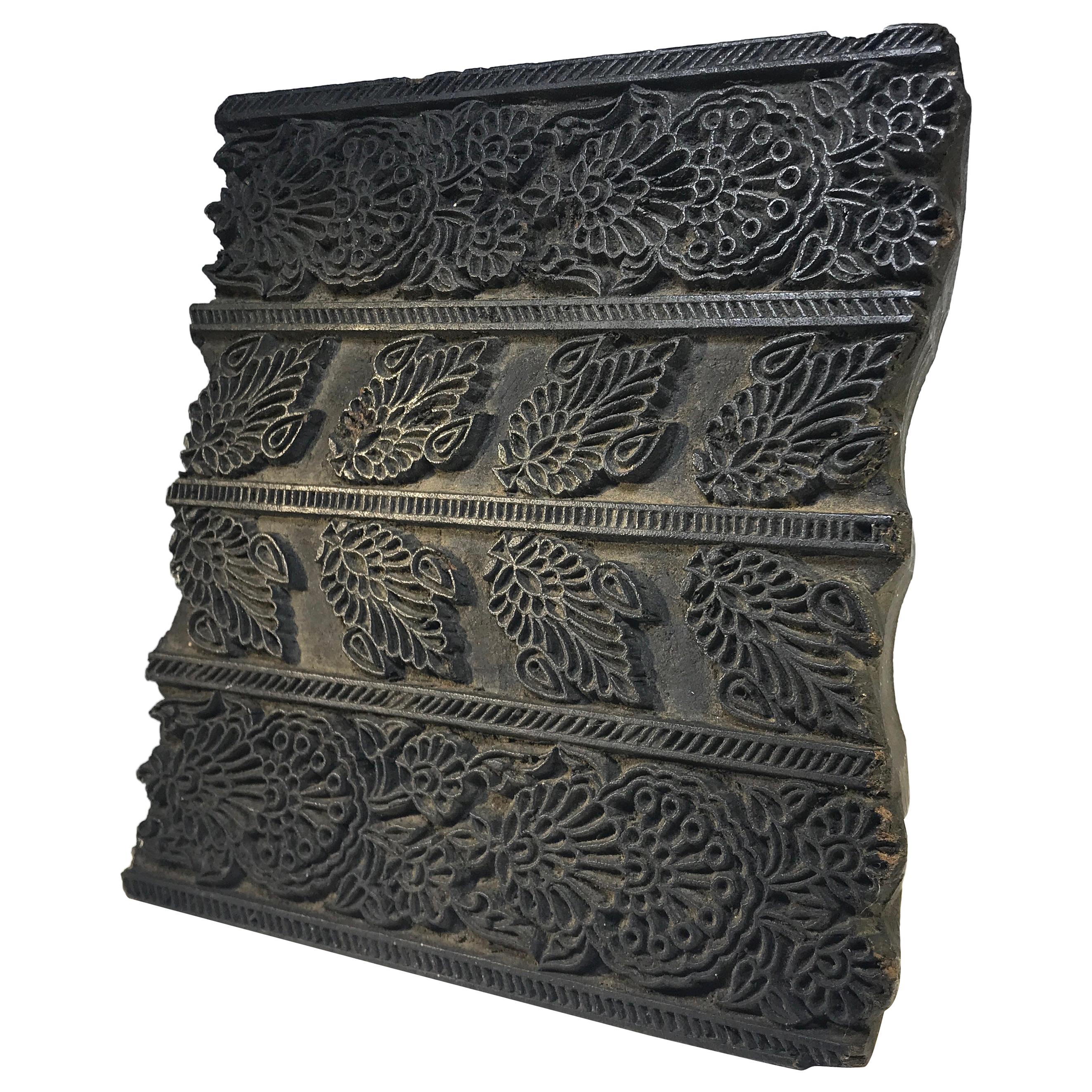 Intricately Hand Carved, Vintage Asian Midcentury Heavy Wooden Square Printing