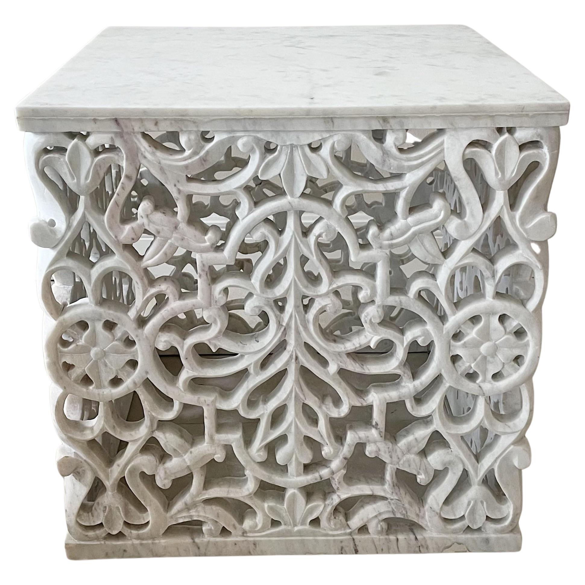 Intricately Hand Carved Vintage Marble Accent Table For Sale at 1stDibs