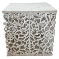 Intricately Hand Carved Vintage Marble Accent Table