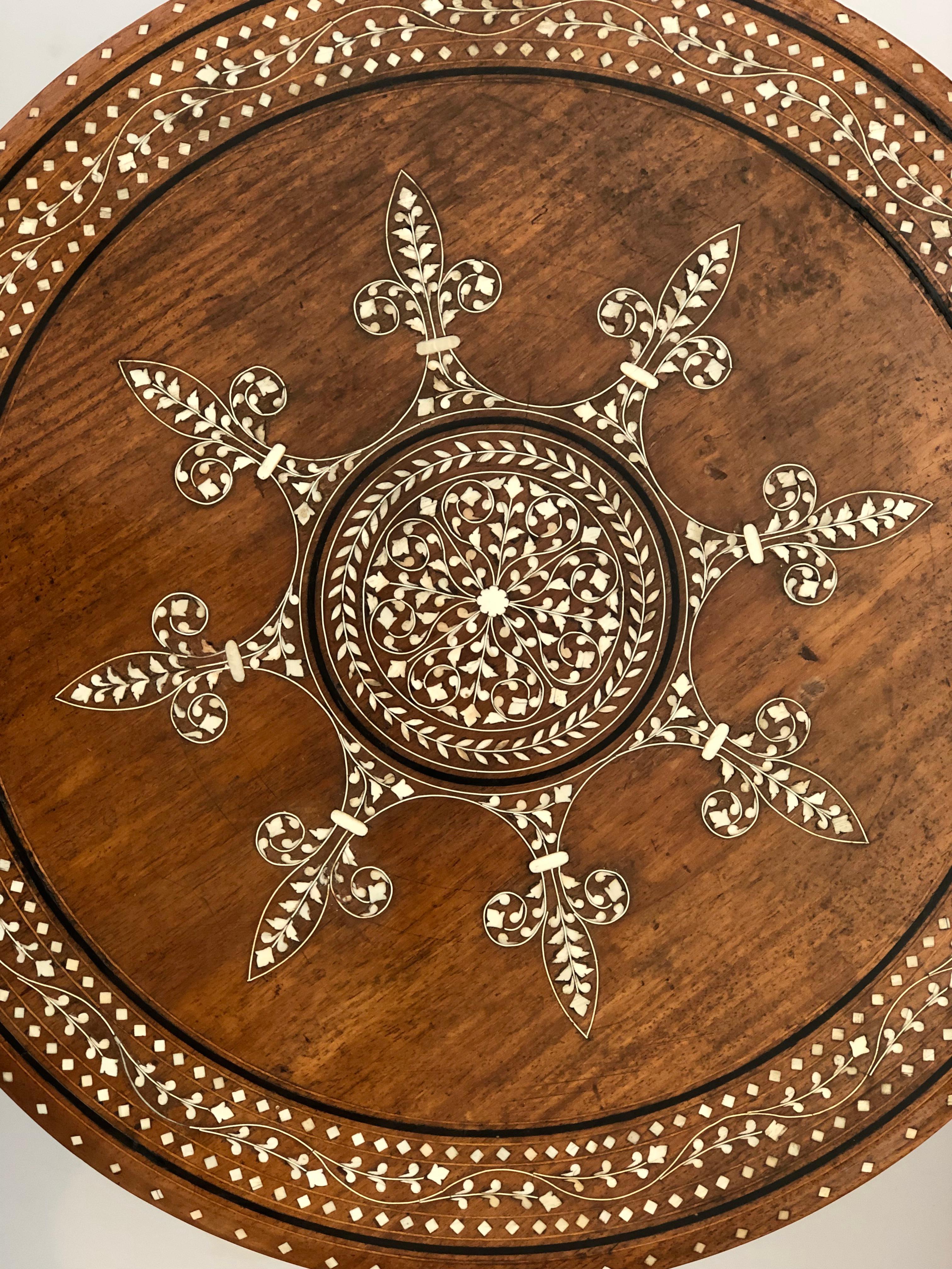 Inlay Intricately Inlaid Anglo Indian Circular Traveling Table
