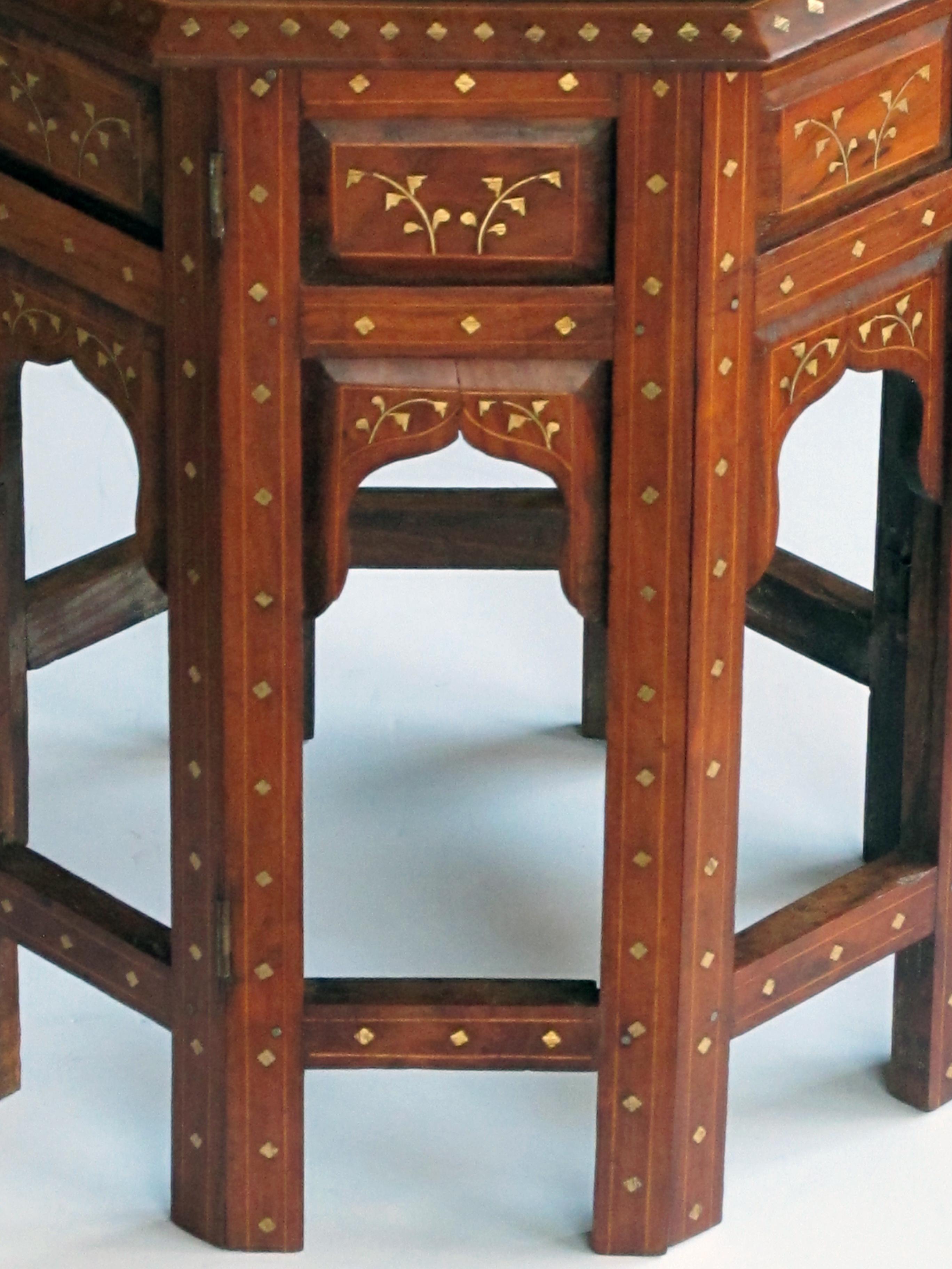Anglo-Indian Intricately Inlaid Anglo Indian Octagonal Side-Tea Table with Brass Inlay