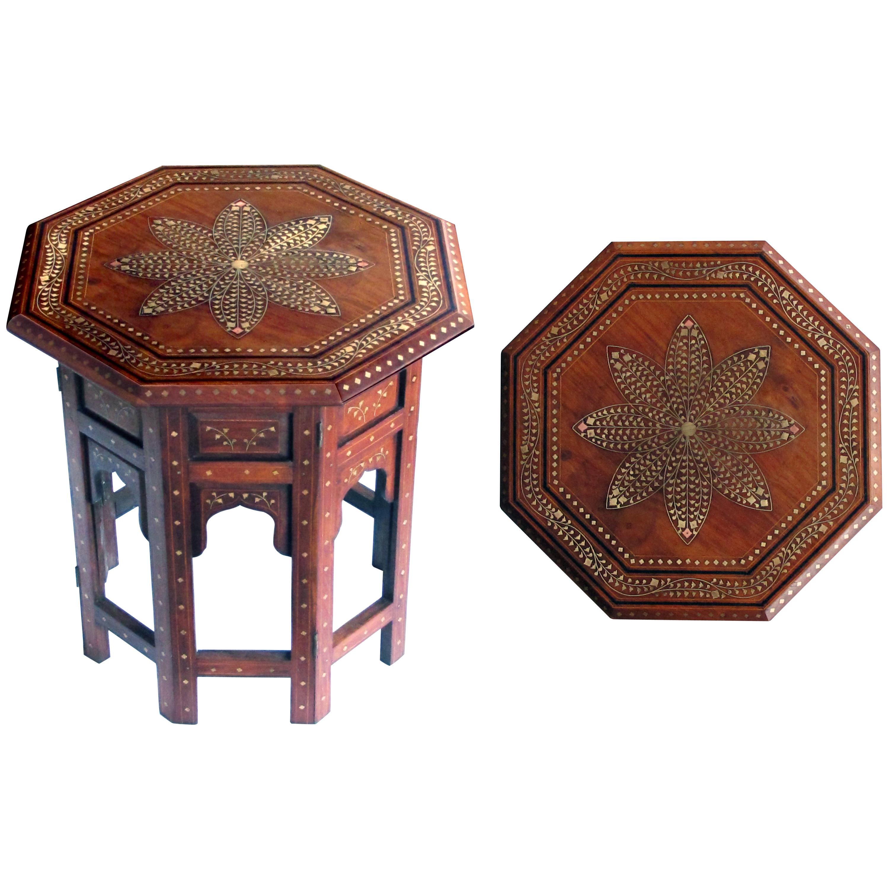 Intricately Inlaid Anglo Indian Octagonal Side-Tea Table with Brass Inlay