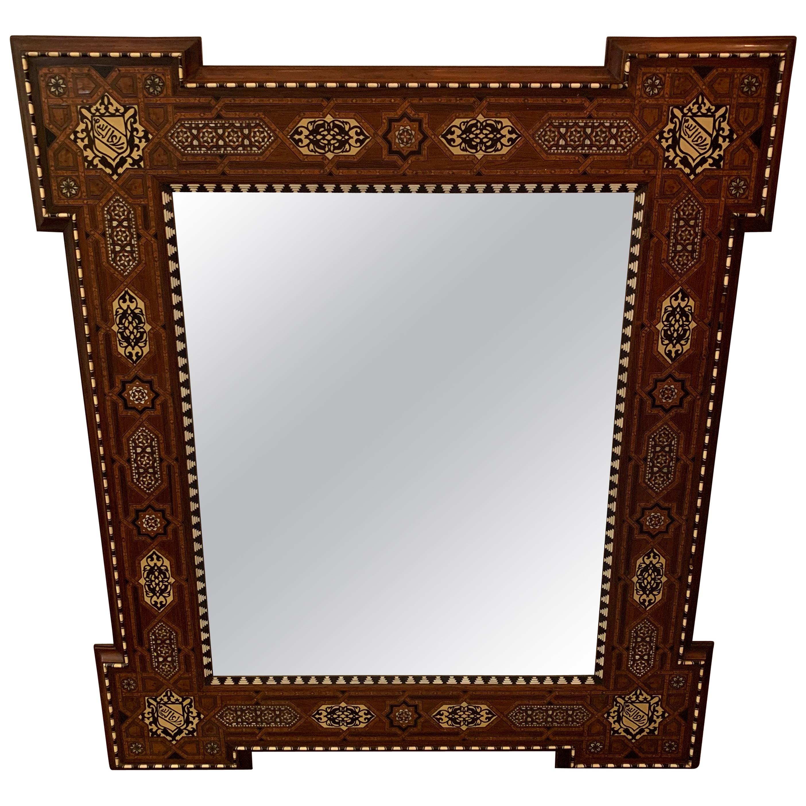 Intricately Inlaid Large Antique Moorish Style Mirror