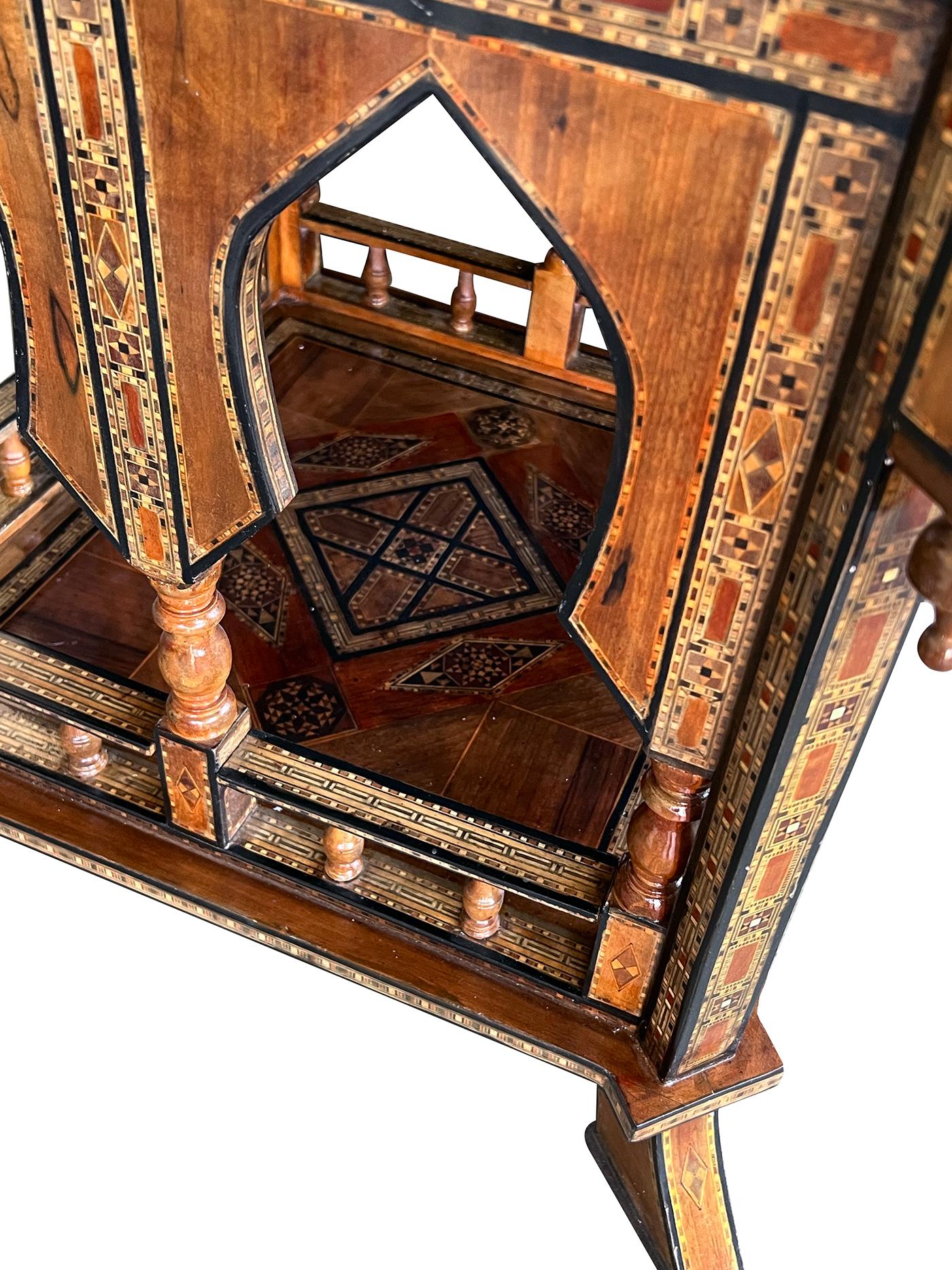 Intricately Inlaid Moorish Square Game Table with Pivoting Handkerchief Top For Sale 5