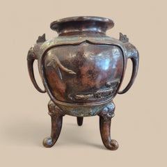 Intricately Ornamented japanese Incense Burner-Vase in Bronze and Enamel
