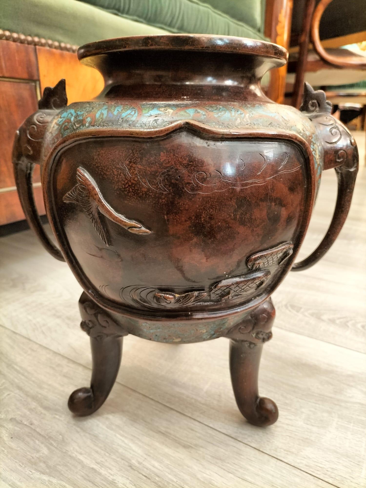 Japanese Intricately Ornamented japanese Incense Burner-Vase in Bronze and Enamel For Sale