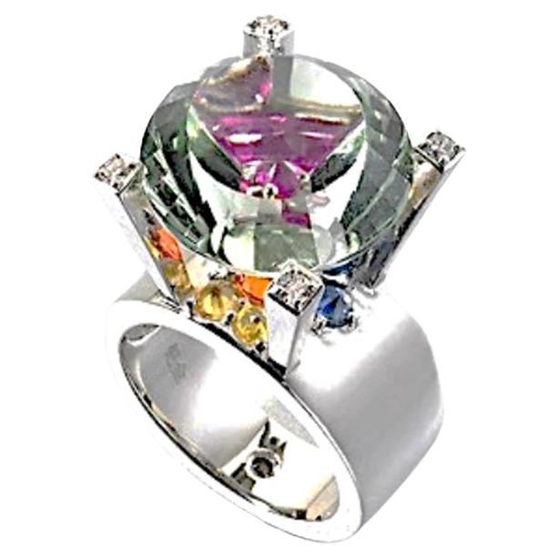 28.55 Carat Prasiolite Sapphire Diamond 18k White Gold Fashion Ring For Sale