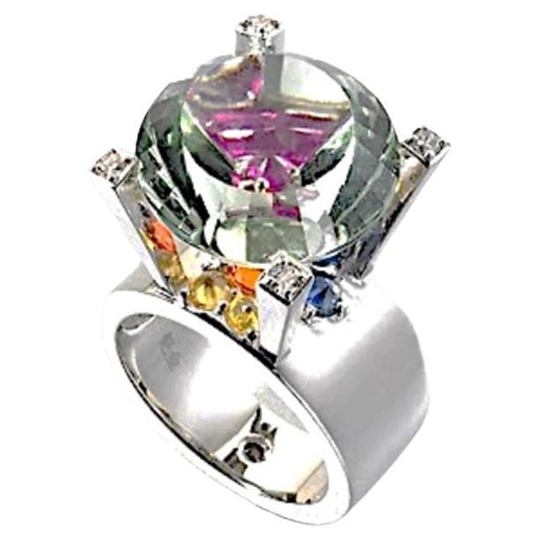 28.55 Carat Prasiolite Sapphire Diamond 18k White Gold Fashion Ring For  Sale at 1stDibs
