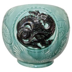 Intriguing flower pot, dragon motif, Art Deco, manufactory Orchies, 1915, France
